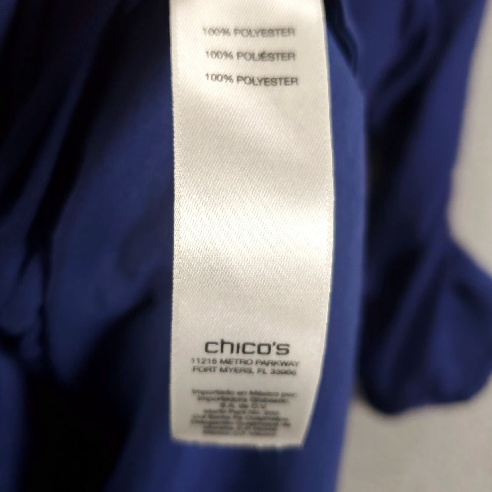 Vintage Chico's Blouse Womens Medium Blue V-Neck 3/4 Sleeve Polyester Shirt Tie-Dye? No, solid pattern - Basic Lightweight Sheer Casual Dressy Shirts Size M / US 6-8 / IT 42-44 - 6 Thumbnail