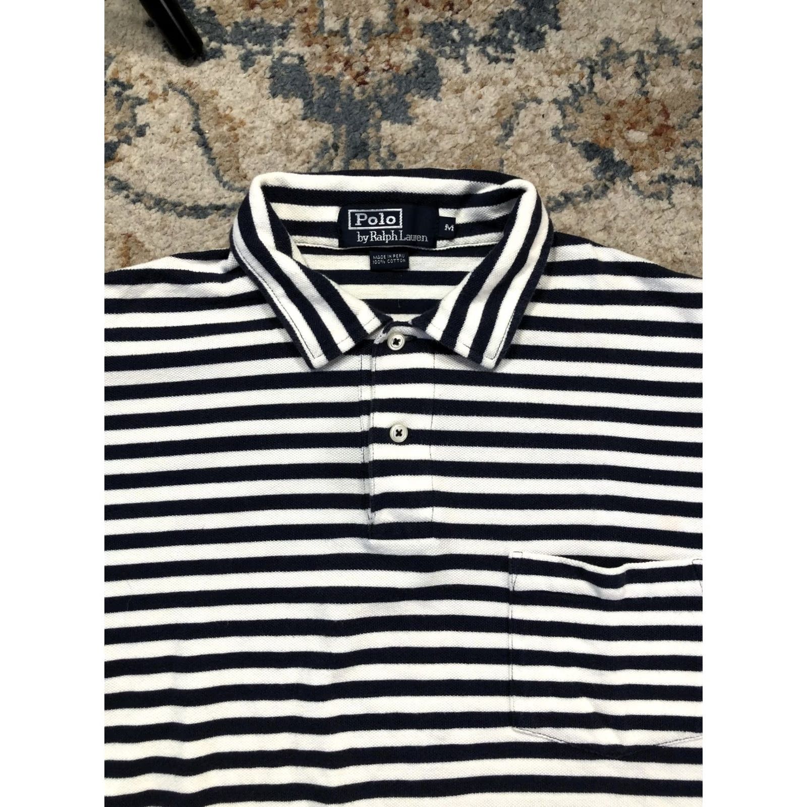 Polo Ralph Lauren Polo by Ralph Lauren Polo Shirt Mens M Blue White Stripe Pocket Nautical Shirt Size US M / EU 48-50 / 2 - 2 Thumbnail