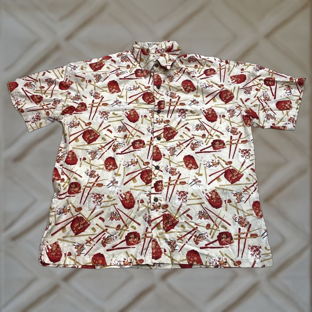 Vintage Full Moon Hawaii Shirt Mens L Beige Short Sleeve Hawaiian Japan Chopsticks Casual Size US L / EU 52-54 / 3 - 1 Thumbnail