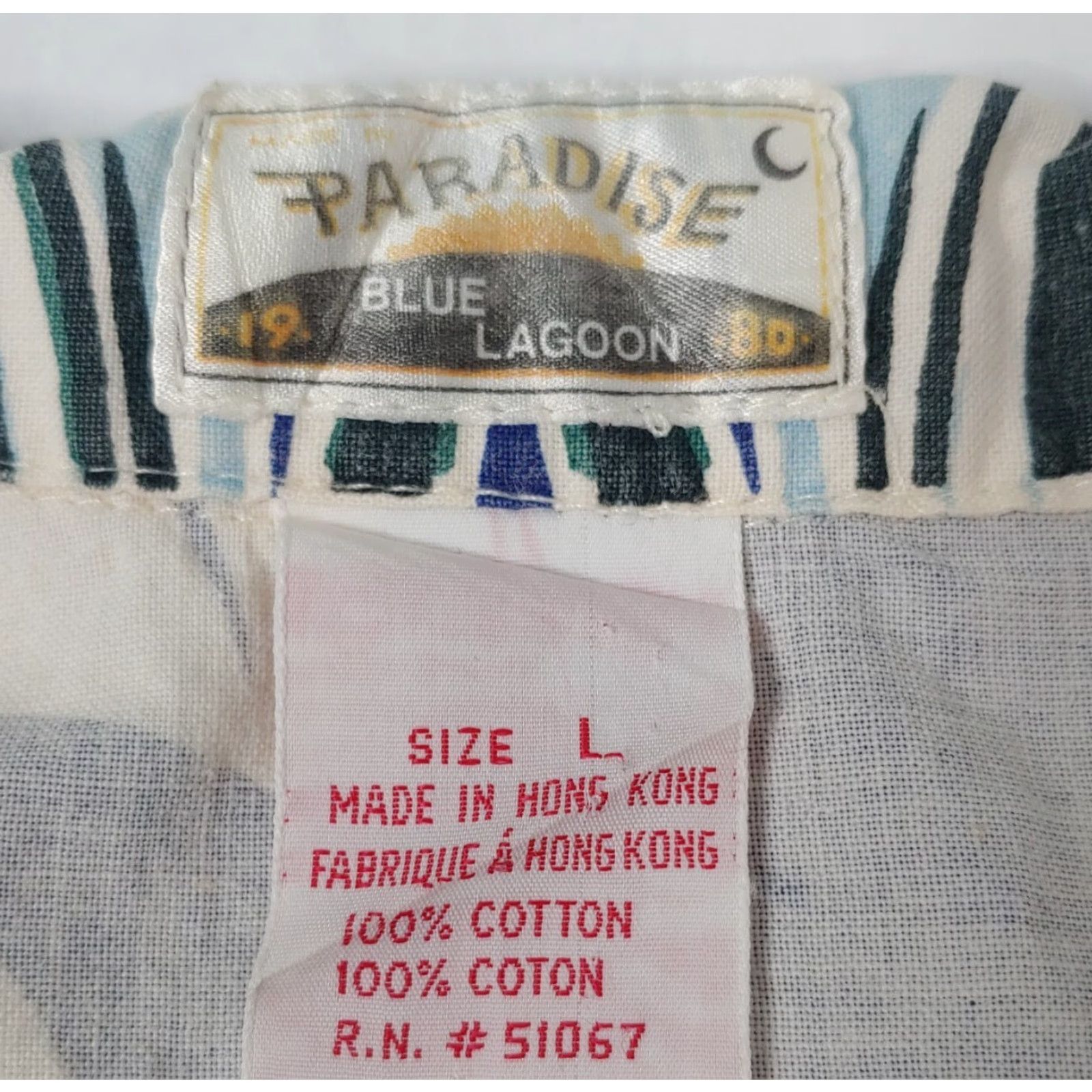 Paradise VINTAGE Paradise Blue Lagoon Shirt Men Large Cotton Tropical Crane Button-Up Short Sleeve Blue 39" Chest 28" Length Mens Size US L / EU 52-54 / 3 - 3 Thumbnail