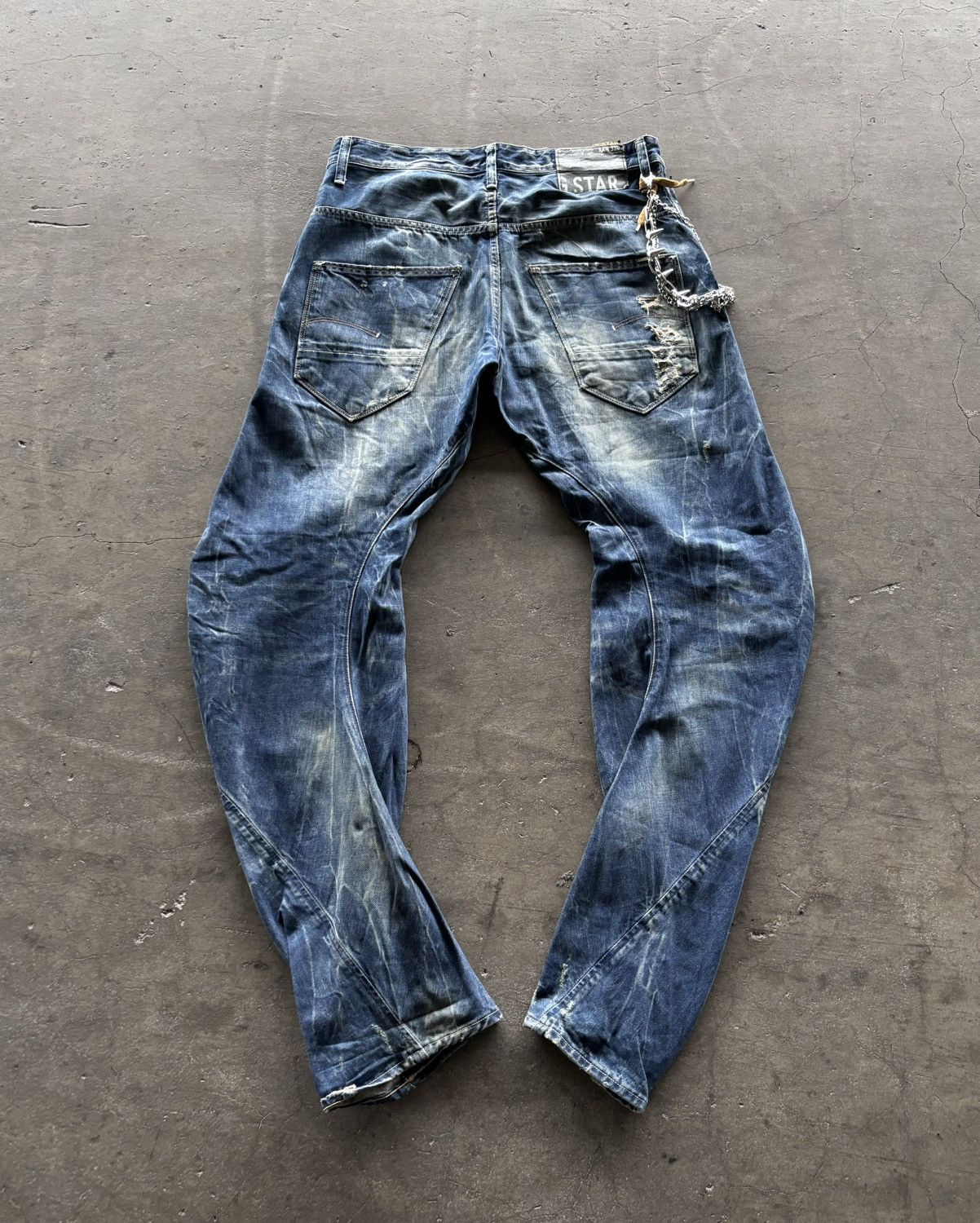G-Star Gstar Raw Denim J Cut Mud Wash Distressed Denim Pants Size US 30 / EU 46 - 9 Thumbnail