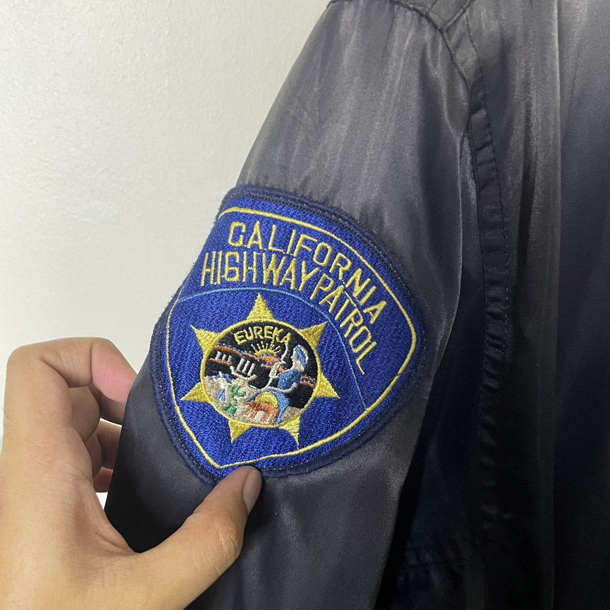 Vintage 1990s Eureka California Highway Patrol Black Satin Bomber Size US L / EU 52-54 / 3 - 4 Thumbnail