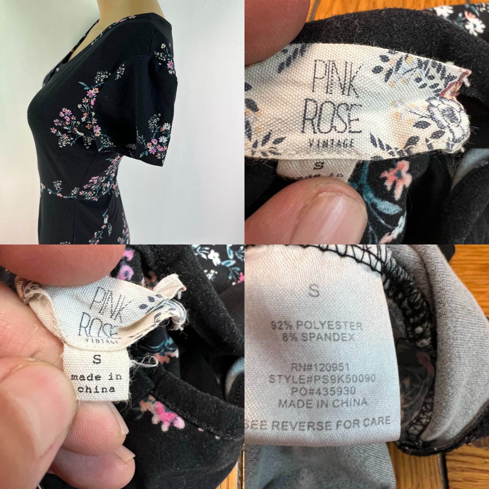 Vintage Pink Rose Casual Black Floral Daytime/Casual Dress Size S Womens Size S / US 4 / IT 40 - 8 Thumbnail