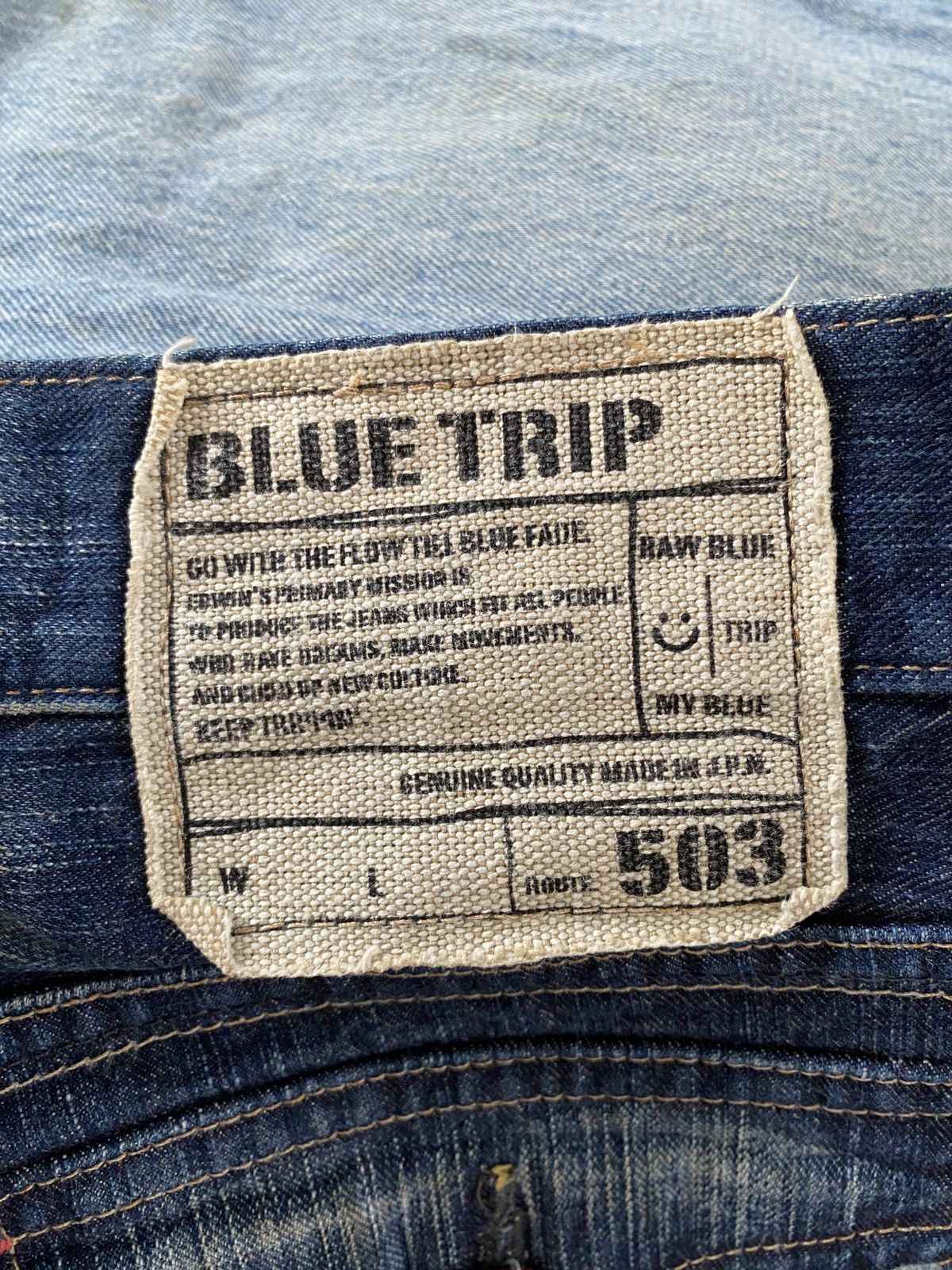 Edwin Japanese Brand Edwin 503 Blue Trip Distressed Denim Size US 31 - 17 Thumbnail