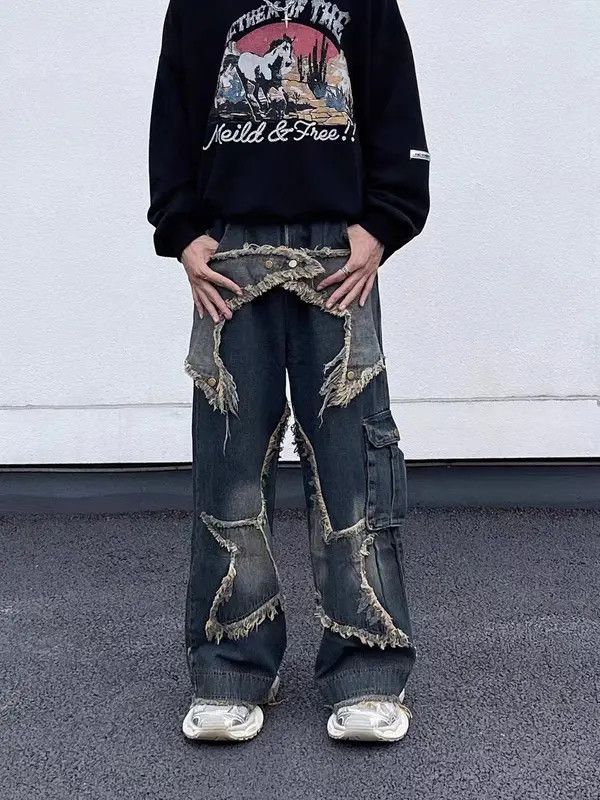 VIBE Retro washed distressed star work jeans Size US 34 / EU 50 - 7 Thumbnail