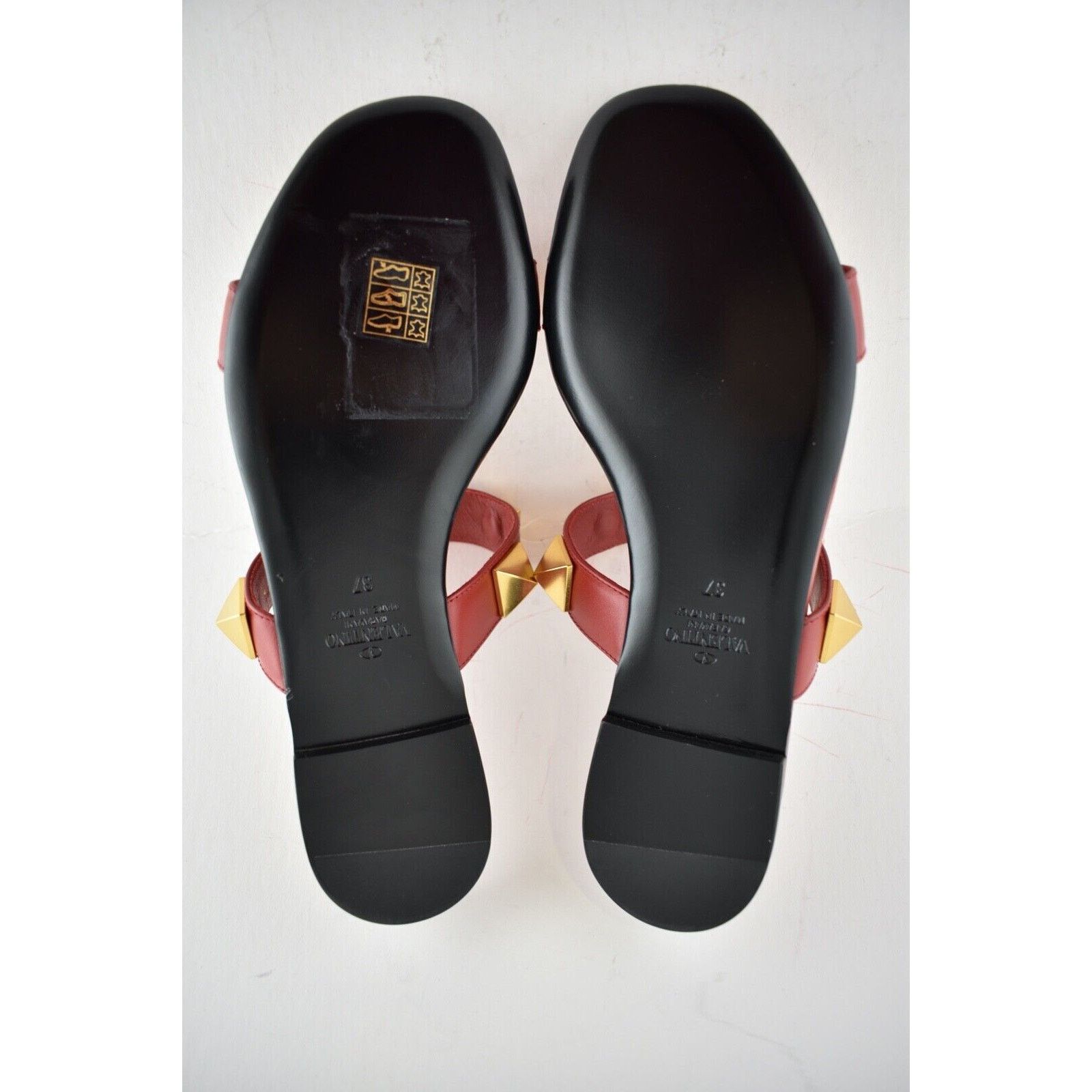 Valentino Valentino Rockstud Roman Stud Gold Red Leather Slide Slip On Size US 7 / IT 37 - 11 Thumbnail