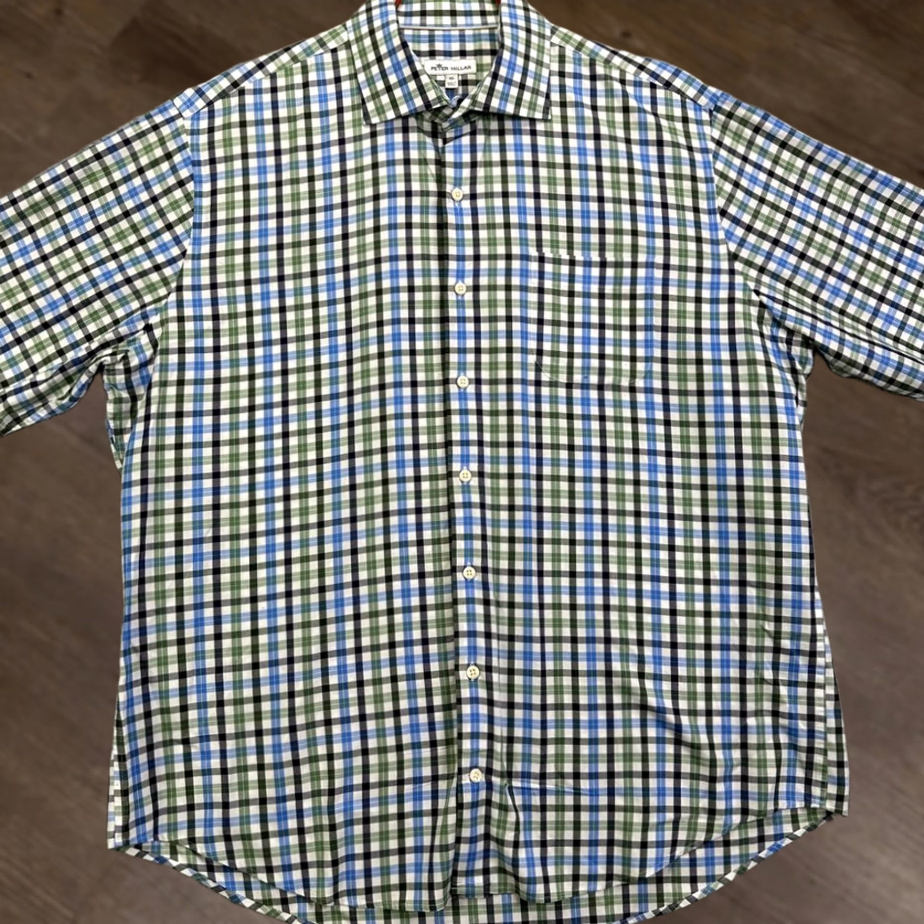 Peter Millar Peter Millar Button Up Shirt Mens XL Green Blue Plaid Cotton Long Sleeve Pocket Shirt Size US XL / EU 56 / 4 - 1 Thumbnail