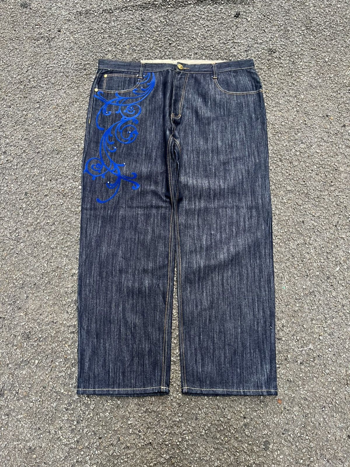 Ed Hardy Crazy Y2K Baggy Jeans Tribal Velvet Denim Coogi JNCO Pants Size US 40 / EU 56 - 2 Thumbnail