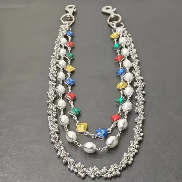 Jewelry Rhinestone Three Layers Pearl Pants Chain Waist Chain Size ONE SIZE - 7 Thumbnail