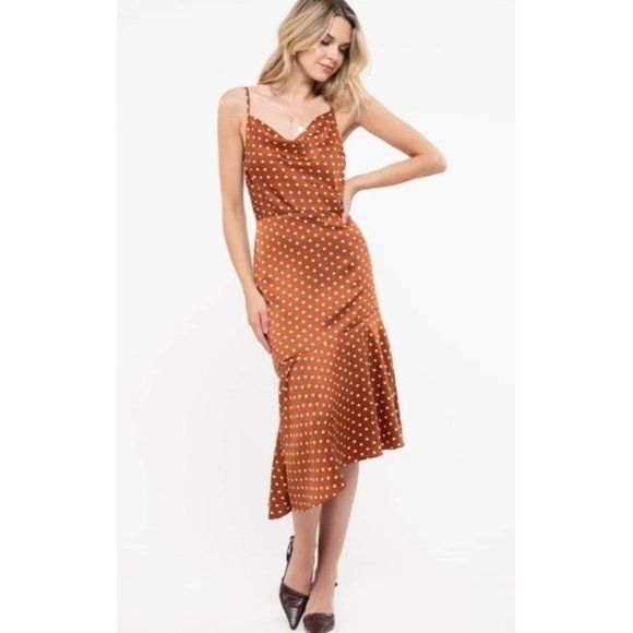 Other Brown Polka Dot Midi Dress With Spaghetti Straps By J.O.A. Size M / US 6-8 / IT 42-44 - 1 Thumbnail