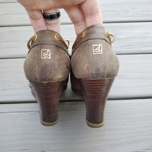 Sperry Sperry Top-Sider Seabourn Distressed Brown Oil Leather Wedge Size US 8 / IT 38 - 5 Thumbnail