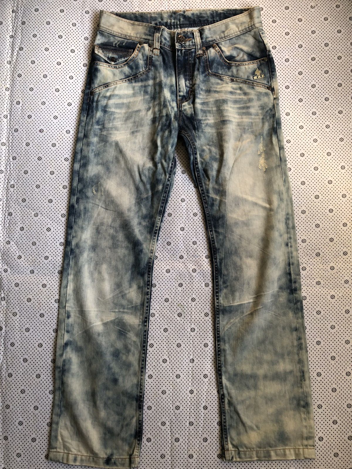 image of Distressed Denim x Hysteric Glamour X More Core Division Acid Wash Jean in Light Blue Jeans (Size 3