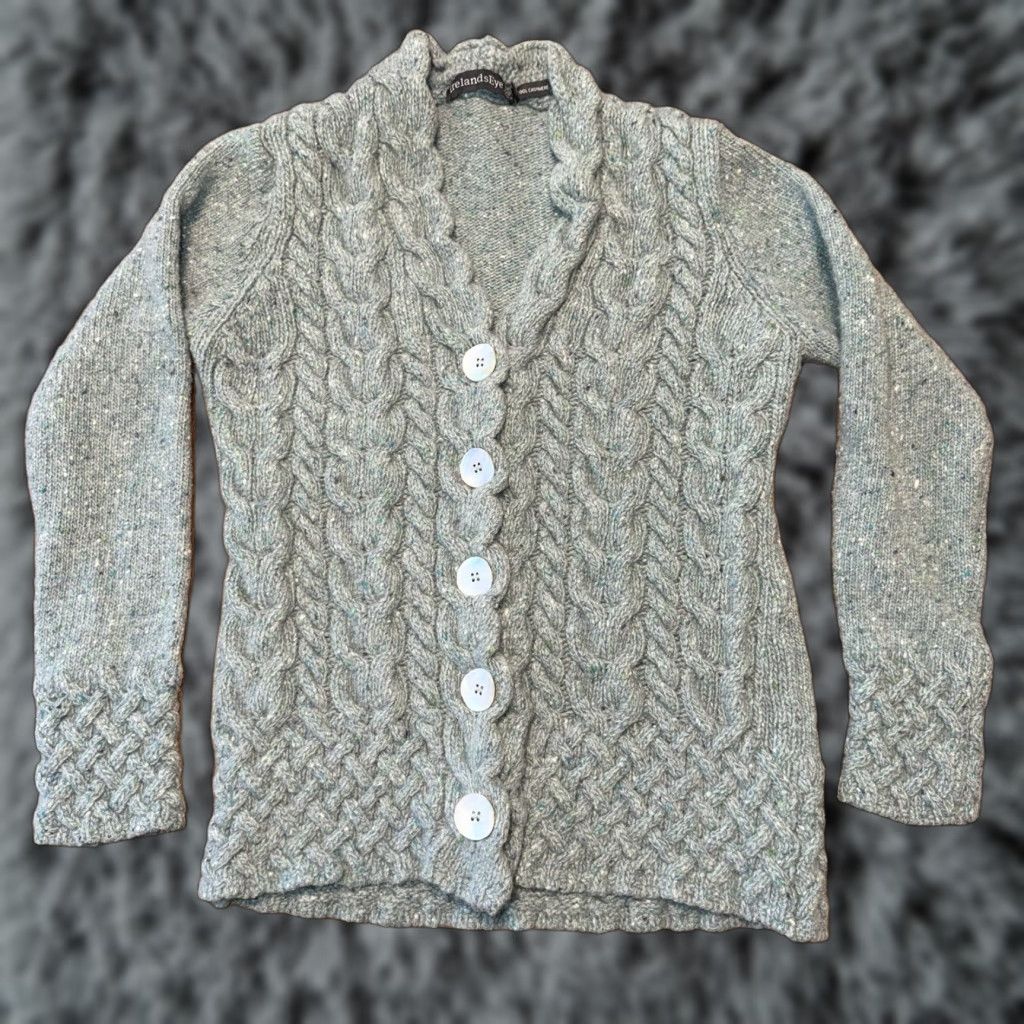 Vintage VINTAGE IrelandsEye Cardigan Sweater Women’s Medium Green Cable Knit Wool Cashmere Aran Size M / US 6-8 / IT 42-44 - 1 Thumbnail