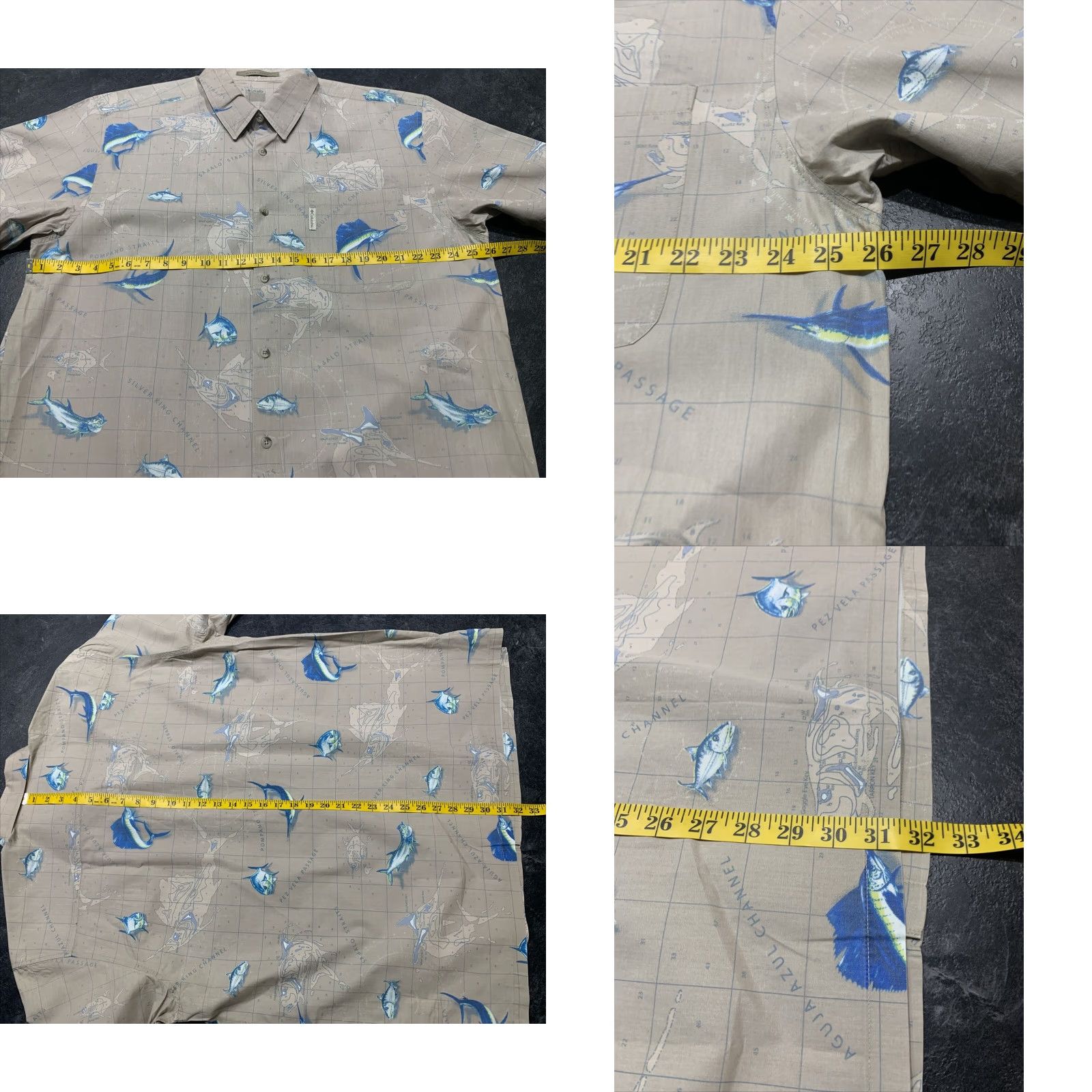 Vintage Columbia River Lodge Shirt Adult Men XL Beige Short Sleeve Button-Down Cotton Classic Outdoor Fish Pattern Size US XL / EU 56 / 4 - 8 Thumbnail