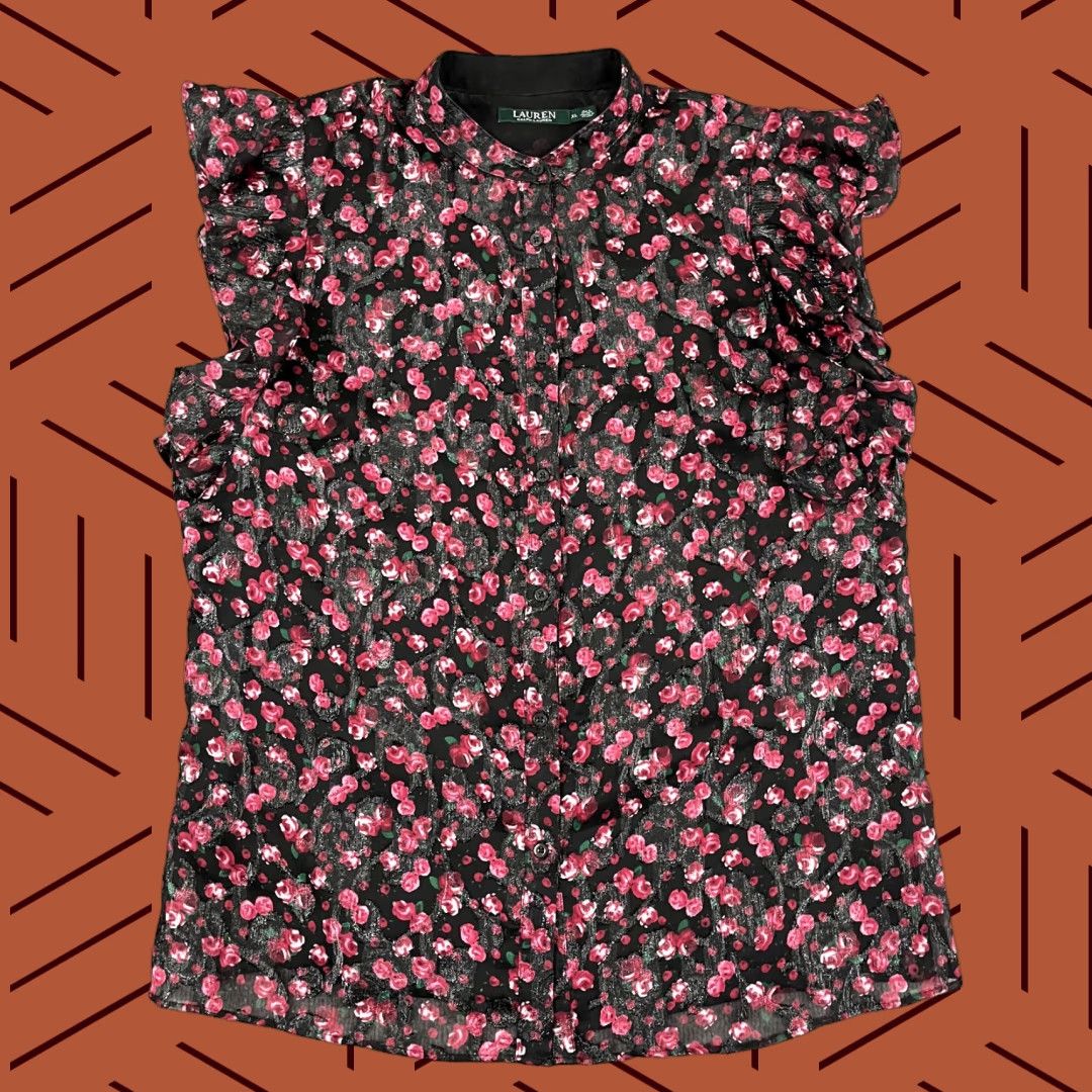 Ralph Lauren VINTAGE LAUREN RALPH LAUREN Shirt Women XL Red Black Floral Rose Button Up Ruffle Sleeve Size XL / US 12-14 / IT 48-50 - 1 Thumbnail