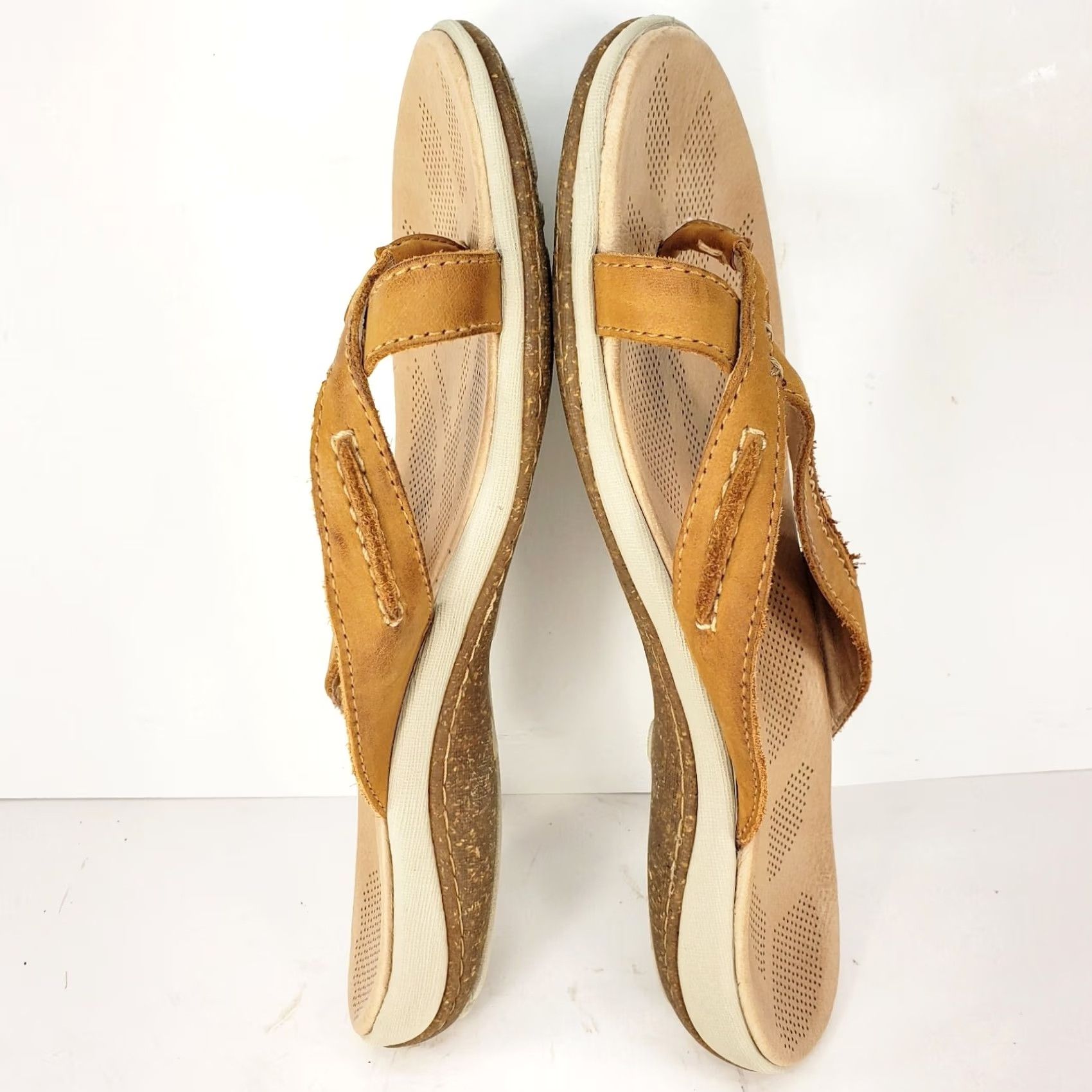 Vintage Acorn Thong Sandals Women's 10 Tan Leather Slip On Flat Heel Leather Footbed Great Support Size US 10 / IT 40 - 6 Thumbnail