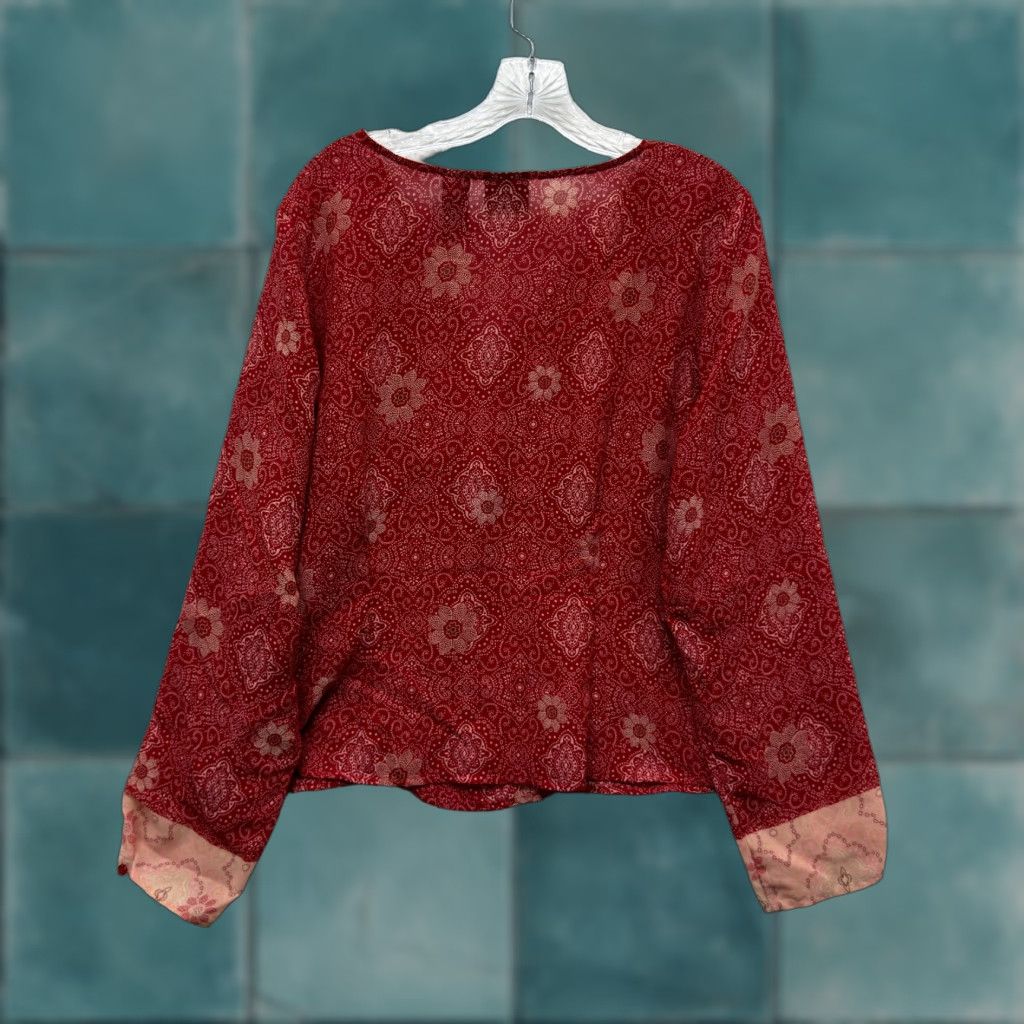Liz Claiborne Y2K Vintage Liz Claiborne Red Floral Boho Bohemian Long Sleeve Shirt XL 14-16 Womens Size XL / US 12-14 / IT 48-50 - 1 Thumbnail