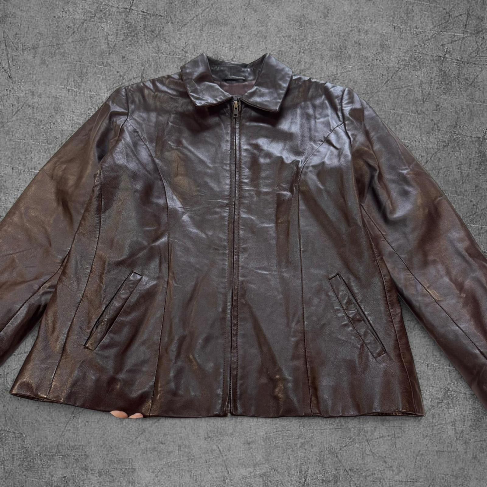 Vintage Vintage Women’s Guccini Brown Leather Jacket Size L / US 10 / IT 46 - 2 Thumbnail