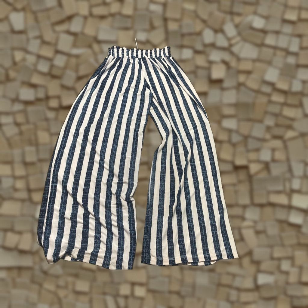 Vintage West Loop Pants Woman L Blue White Striped Wide Leg Drawstring Pants Size 36" / US 14 / IT 50 - 1 Thumbnail
