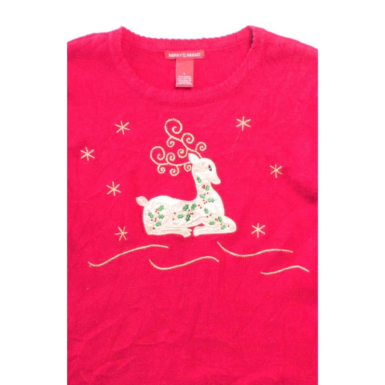 Vintage VINTAGE Merry & Bright Red Ugly Christmas Sweater Cardigan Large Ramie / Cotton 42 Chest Womens/Ladies XL Mens Large 1954 Ragstock Size L / US 10 / IT 46 - 2 Thumbnail