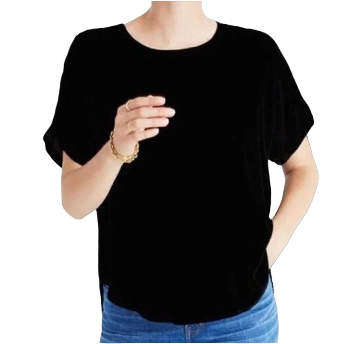 Madewell Madewell Velvet Black Short Sleeve Blouse Button Back Small Size S / US 4 / IT 40 - 1 Thumbnail