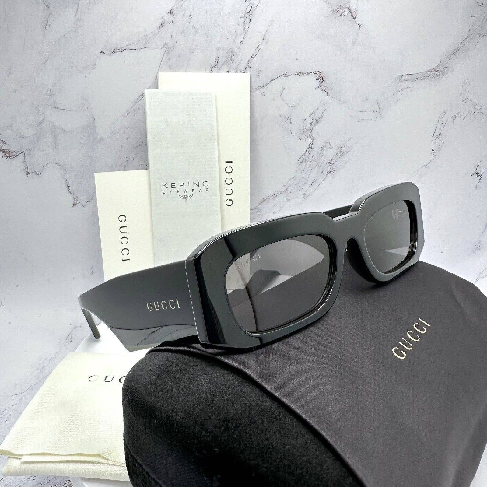 Gucci Gucci Sunglasses Rectangle Black Frames Gold Logo Authentic | Grailed