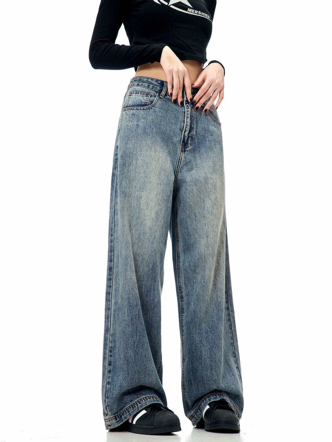 Jean Retro men's loose simple cleanfit casual blue straight jeans Size US 32 / EU 48 - 3 Thumbnail