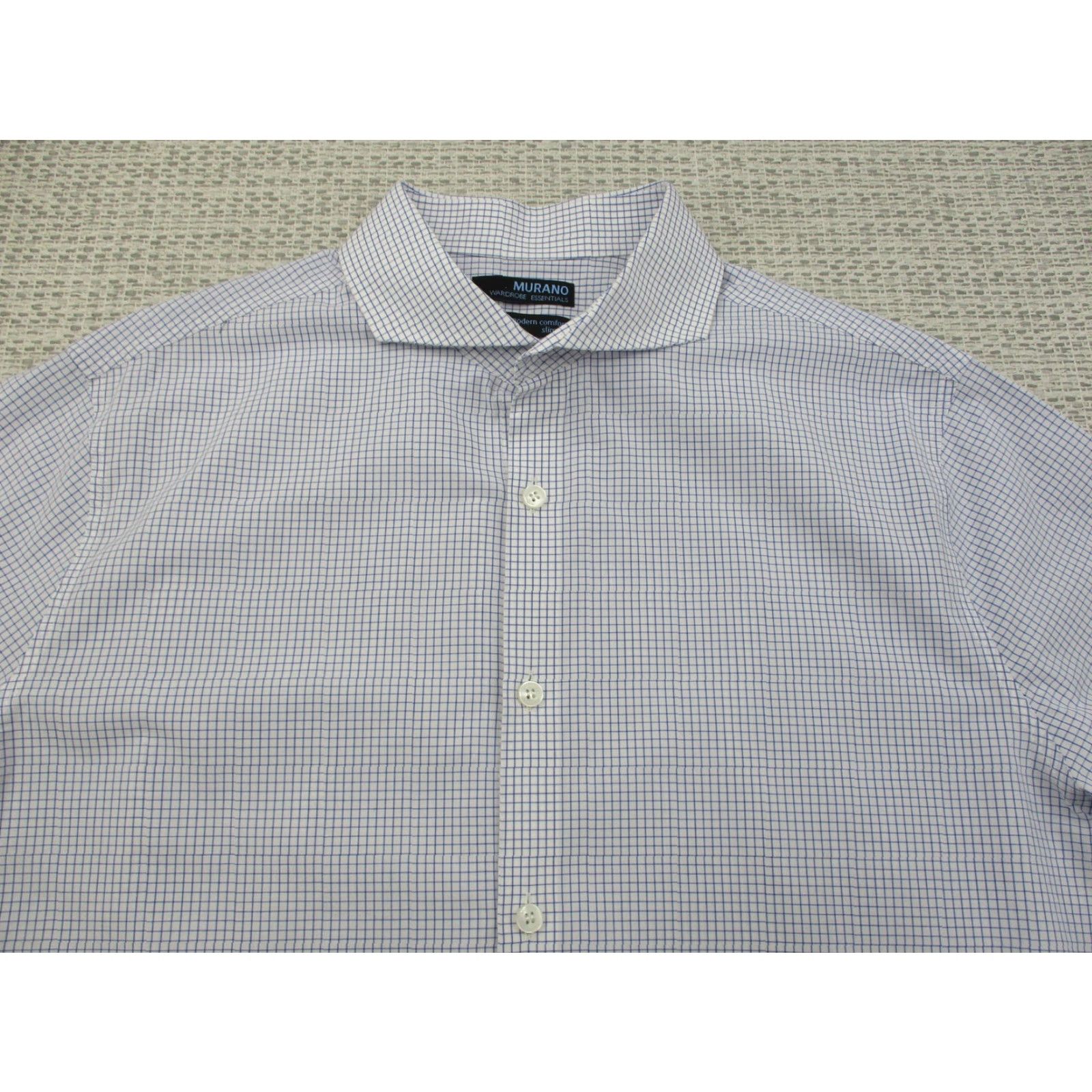 Murano Murano Shirt Mens Large Blue White Check Button Down Slim Fit Dress Shirt Size 42R - 4 Thumbnail