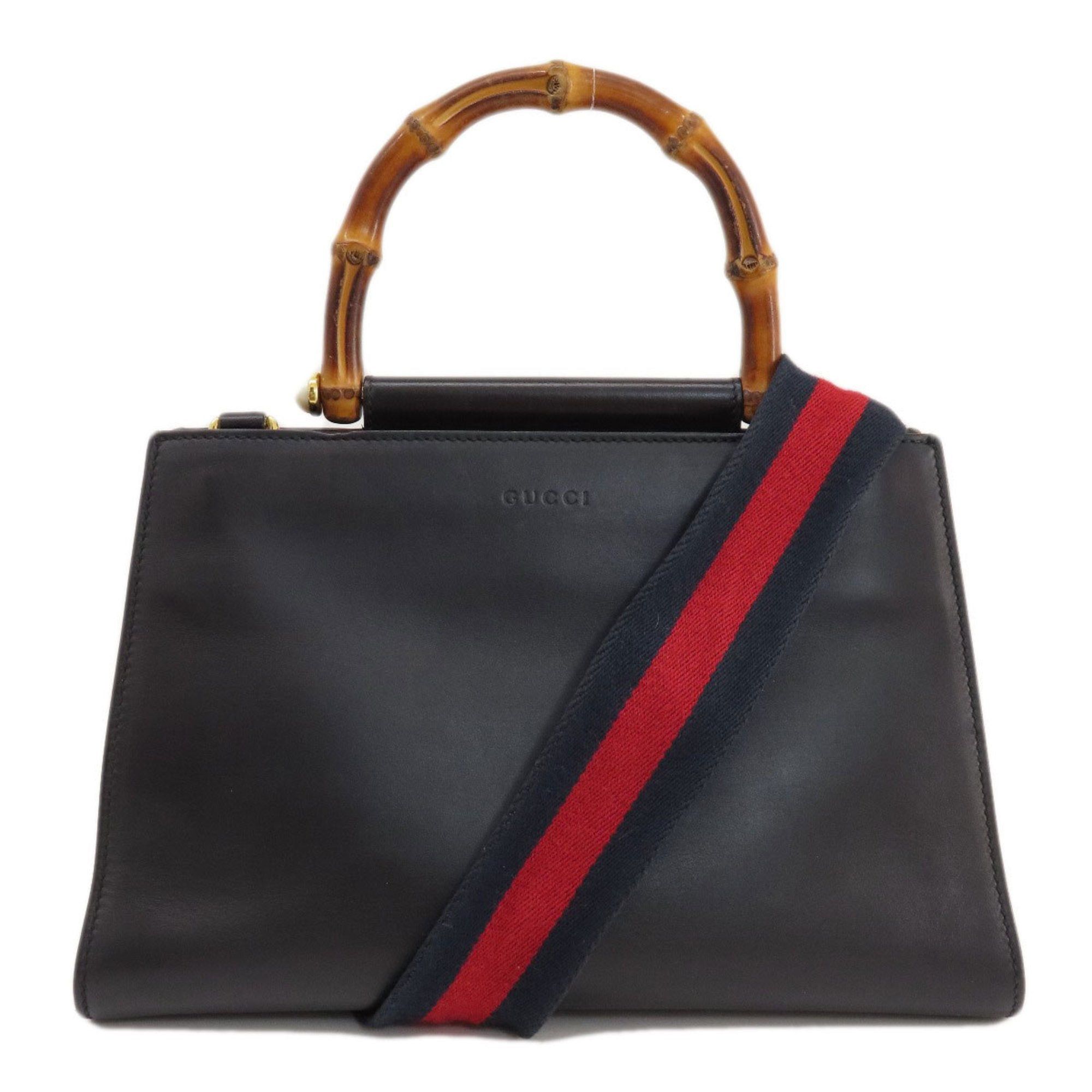 image of Gucci 459076 Bamboo Sherry Line Handbag Leather Women's in Black