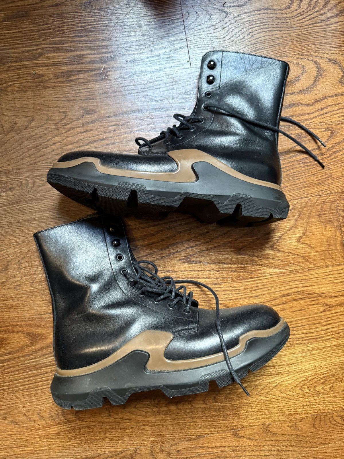 PRADA MILANO MONOLITH LACE UP BOOTS