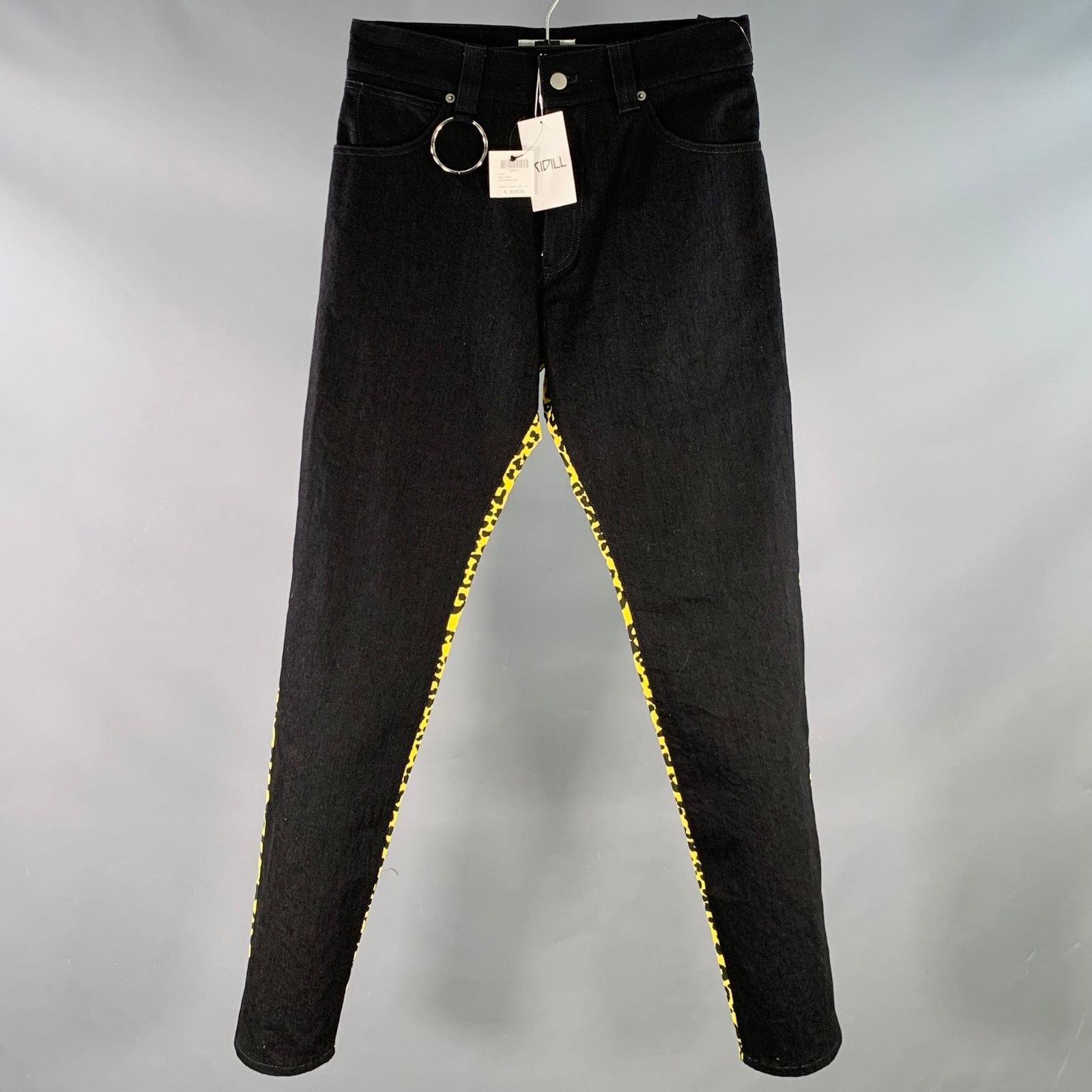 KIDILL Black Yellow Mixed Fabrics Cotton Slim Tapered Zip Fly Jeans Size US 28 / EU 44 - 1 Thumbnail
