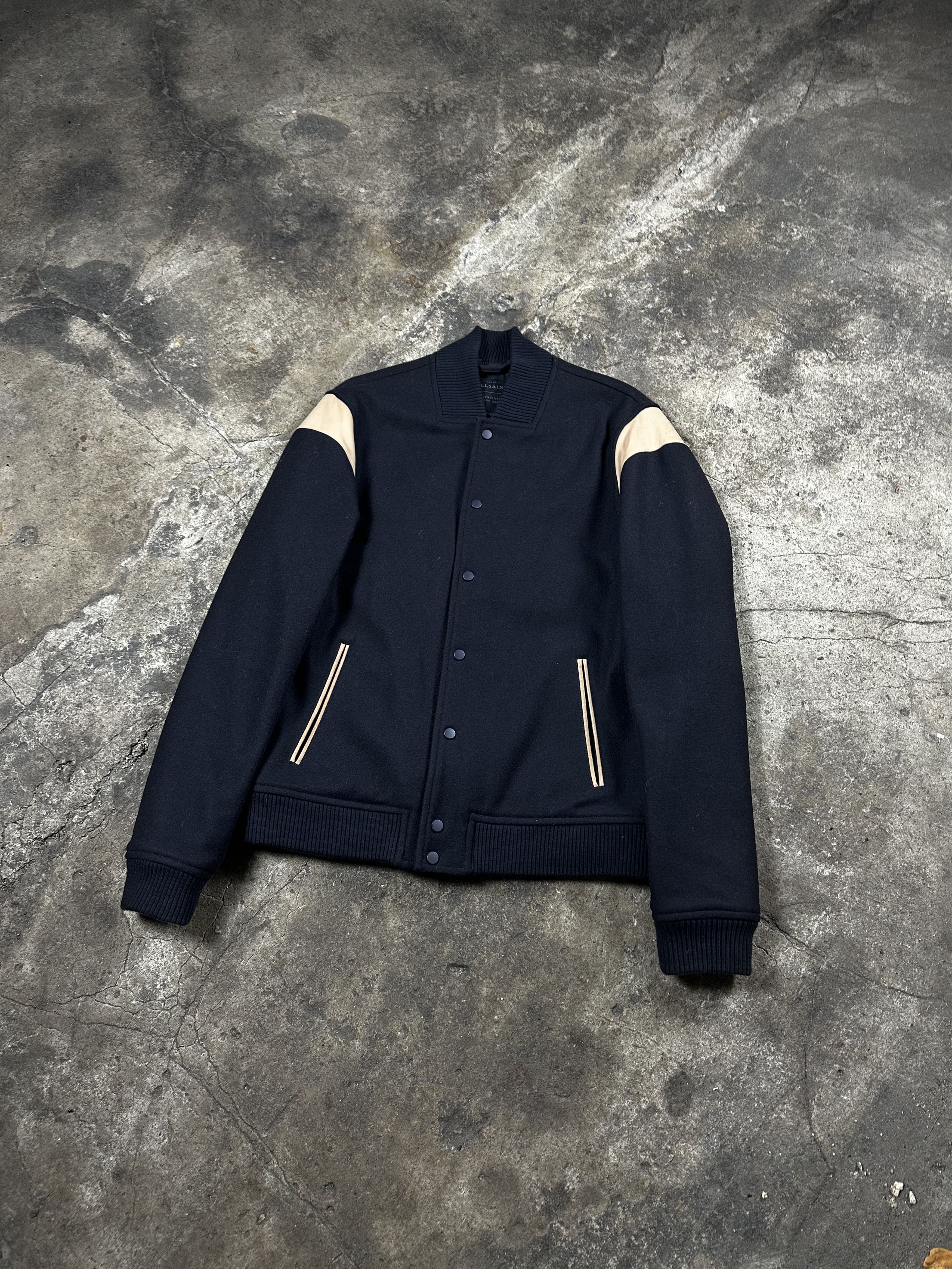 Allsaints Varsity Echo Bomber Jacket Navy