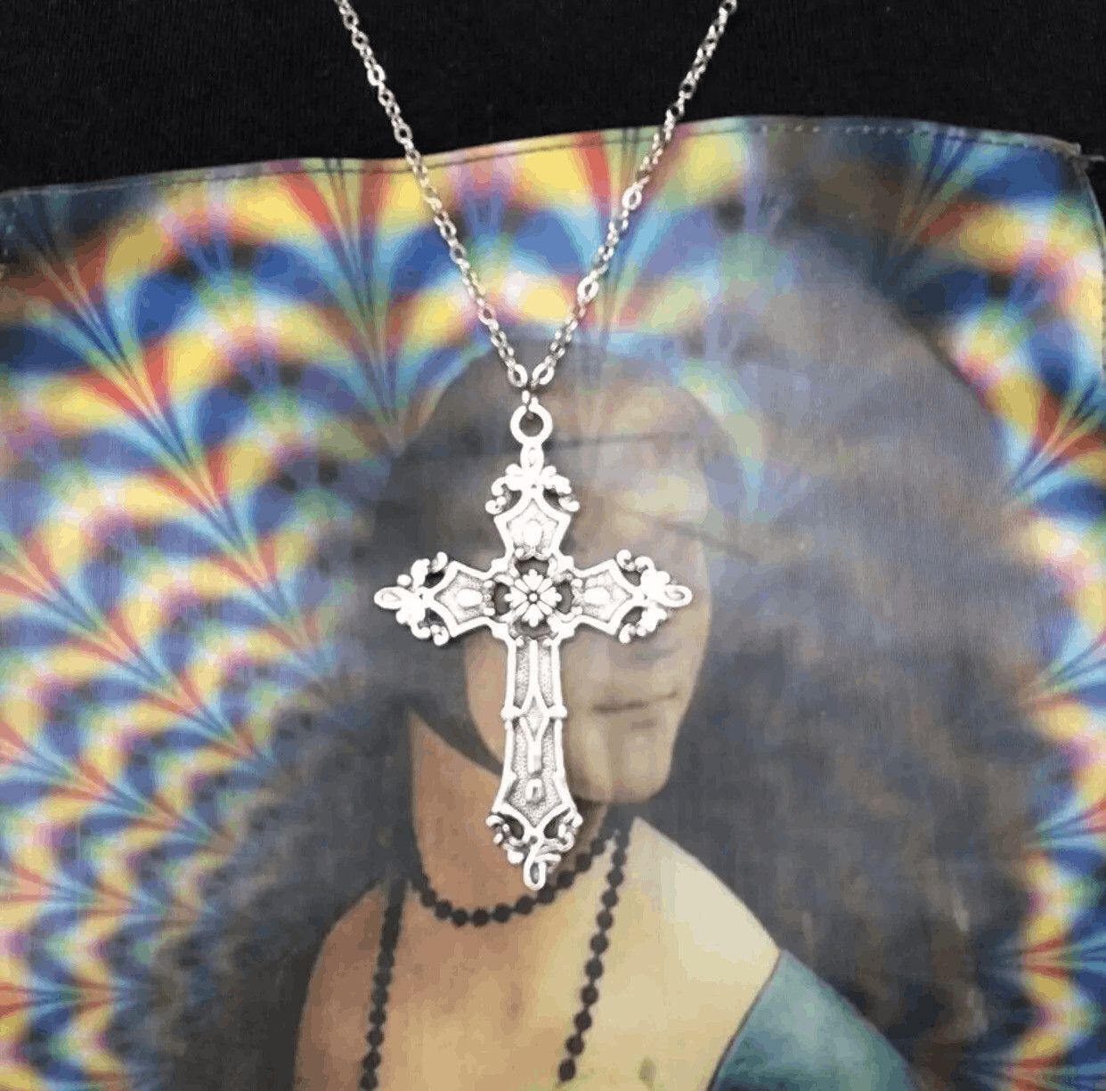 Japanese Brand Cross Necklace Aesthetic Edgy Grunge Streetwear Drip Size ONE SIZE - 2 Thumbnail