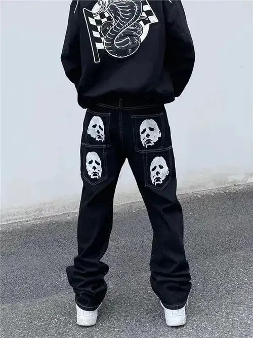 Japanese Brand × Jean Black high street vibe style skull straight jeans Size US 32 / EU 48 - 1 Thumbnail