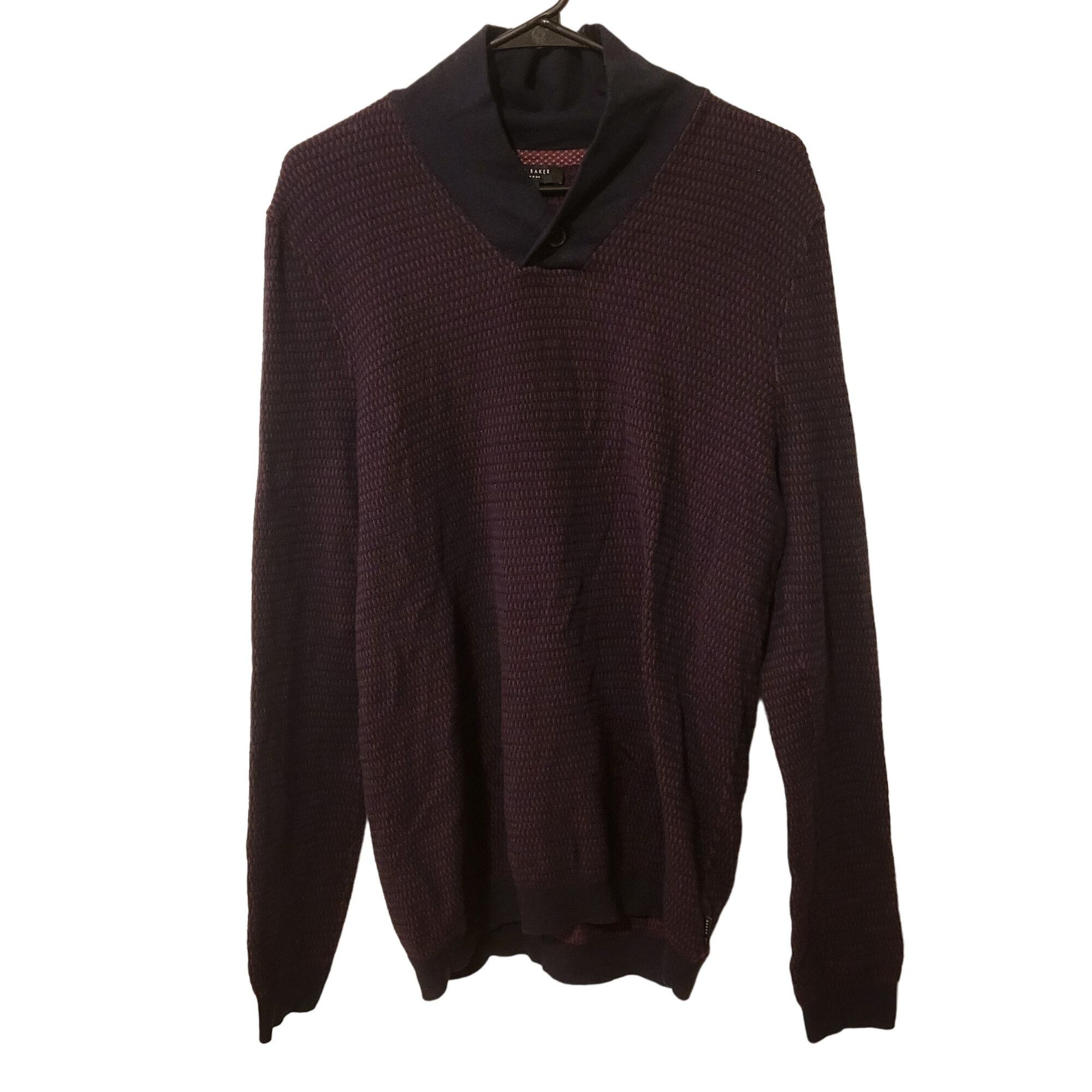 Ted Baker 5 Wool Blend Maroon Purple Navy Geometric Shawl Ne