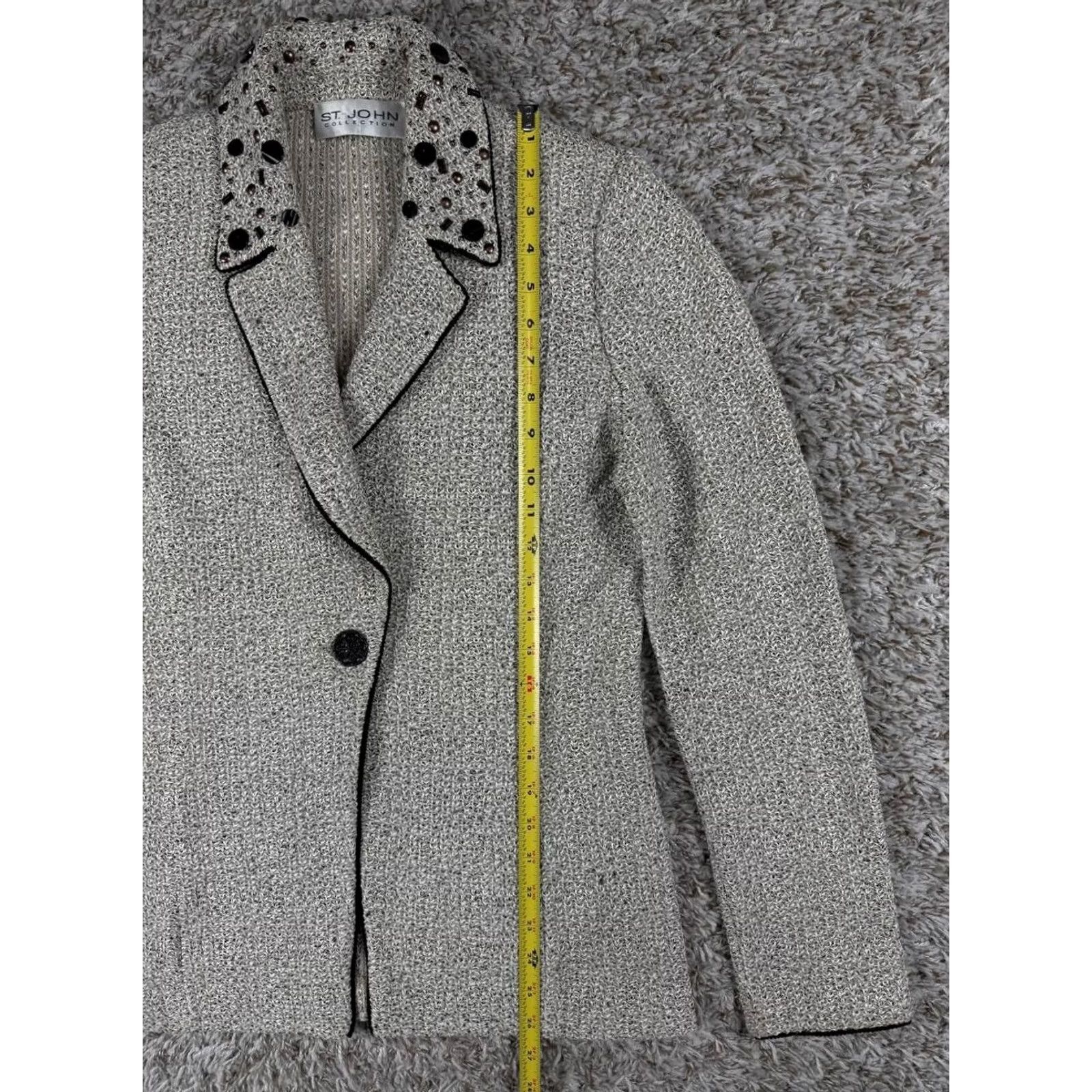 St. John St. John Collection Knit Blazer Jacket Size S Women Gray Solid Embellished Long Sleeve Wool Blend Business Suit Size S / US 4 / IT 40 - 6 Thumbnail
