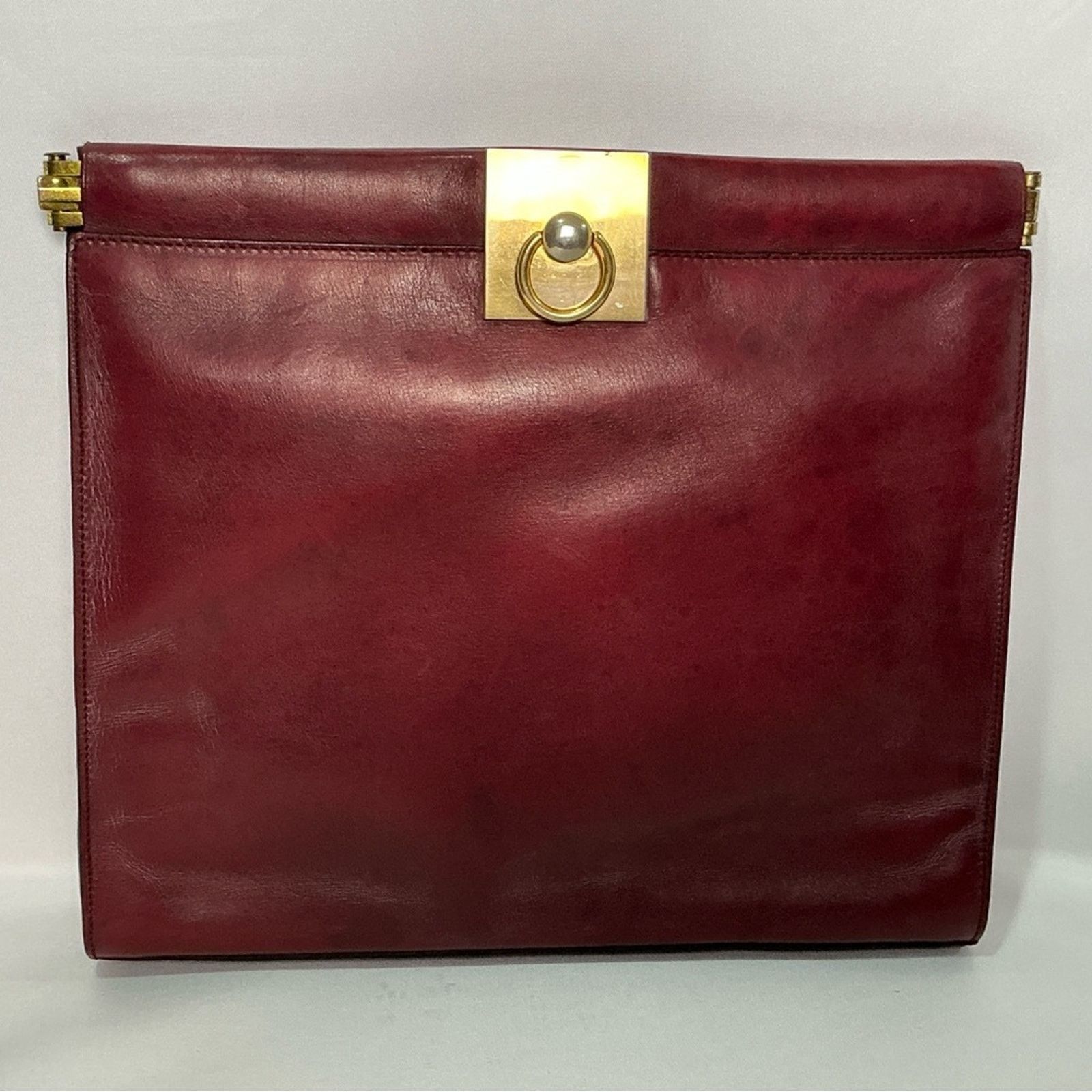 Celine Vintage Celine Dep Red Burgundy Leather Clutch Frame closure Size ONE SIZE - 2 Thumbnail
