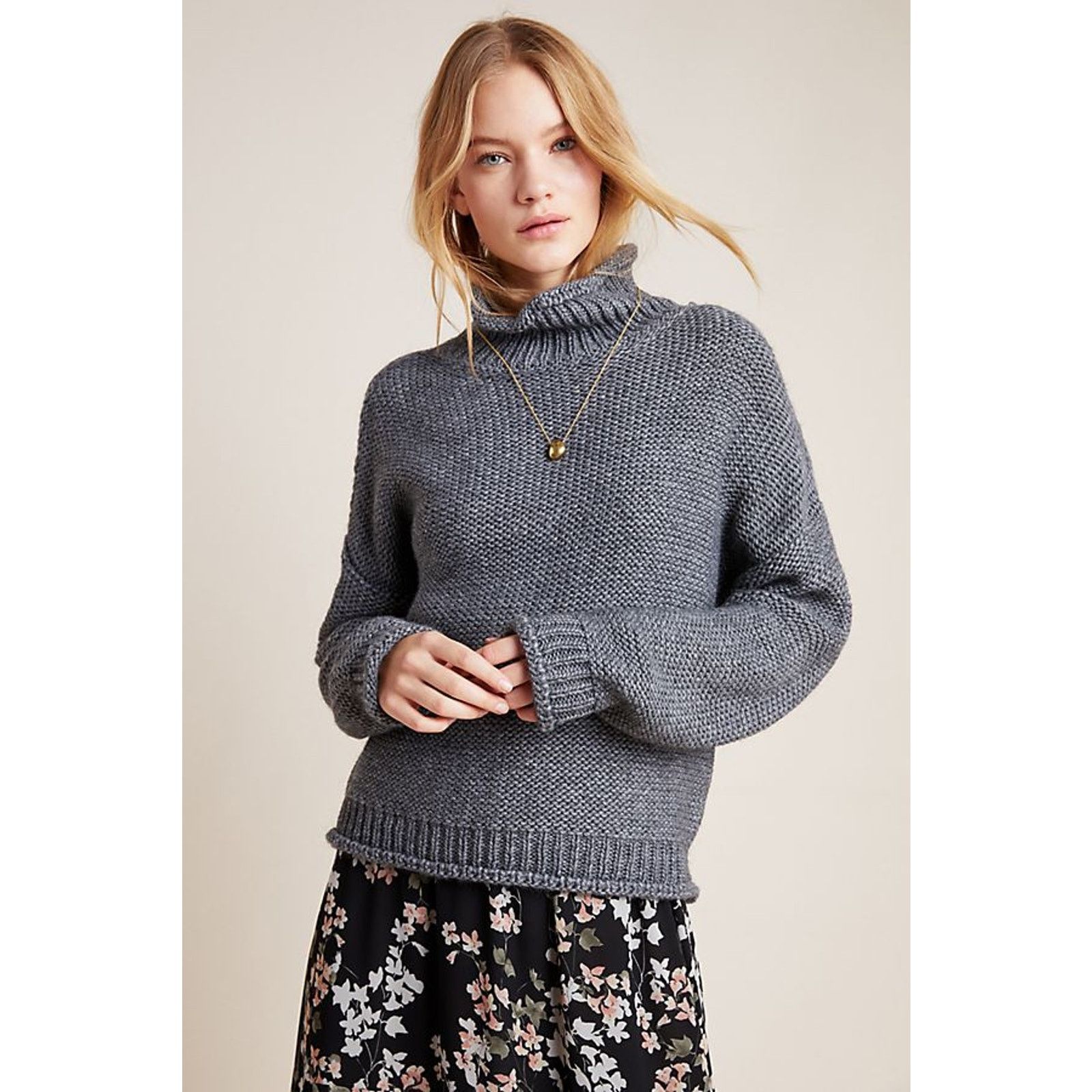 Anthropologie Anthropologie Lottie Sweater Grey Turtleneck Chunky Knit Size XL / US 12-14 / IT 48-50 - 2 Thumbnail