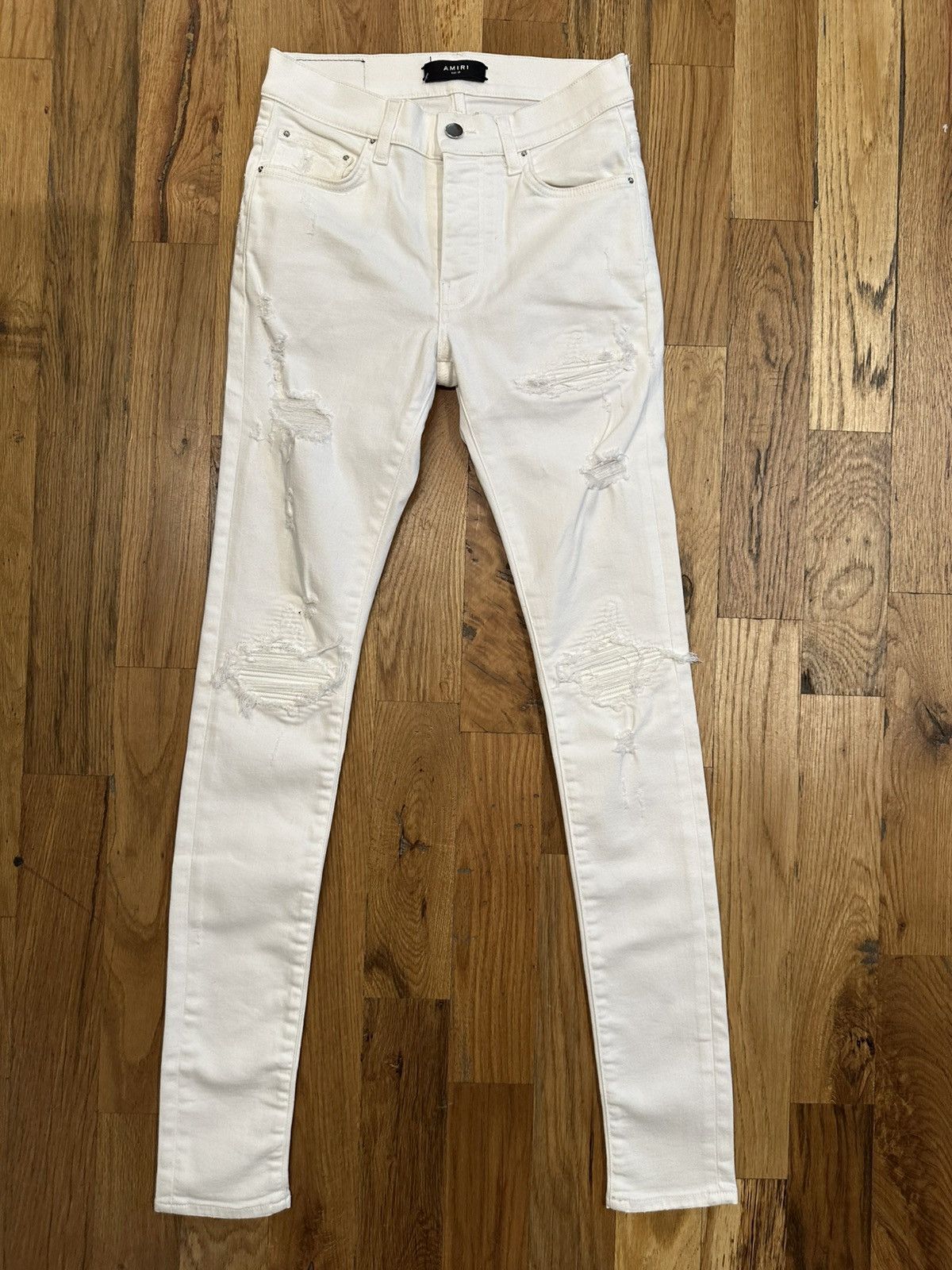 Amiri Amiri MX1 White Leather White Denim Jeans Sz 29 | Grailed