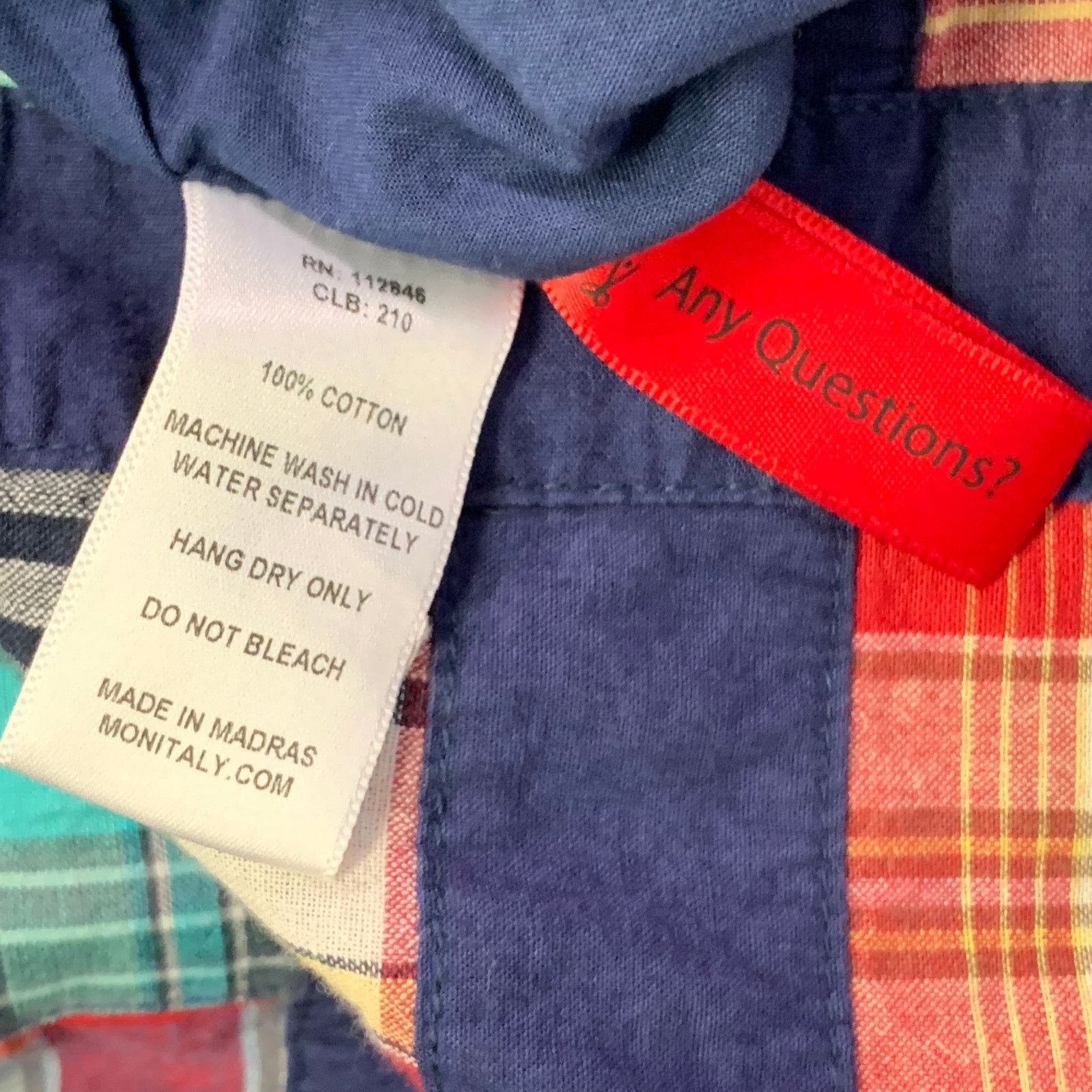 Monitaly Navy Multi Color Madras Cotton Two Pockets Short Sleeve Size US L / EU 52-54 / 3 - 6 Thumbnail