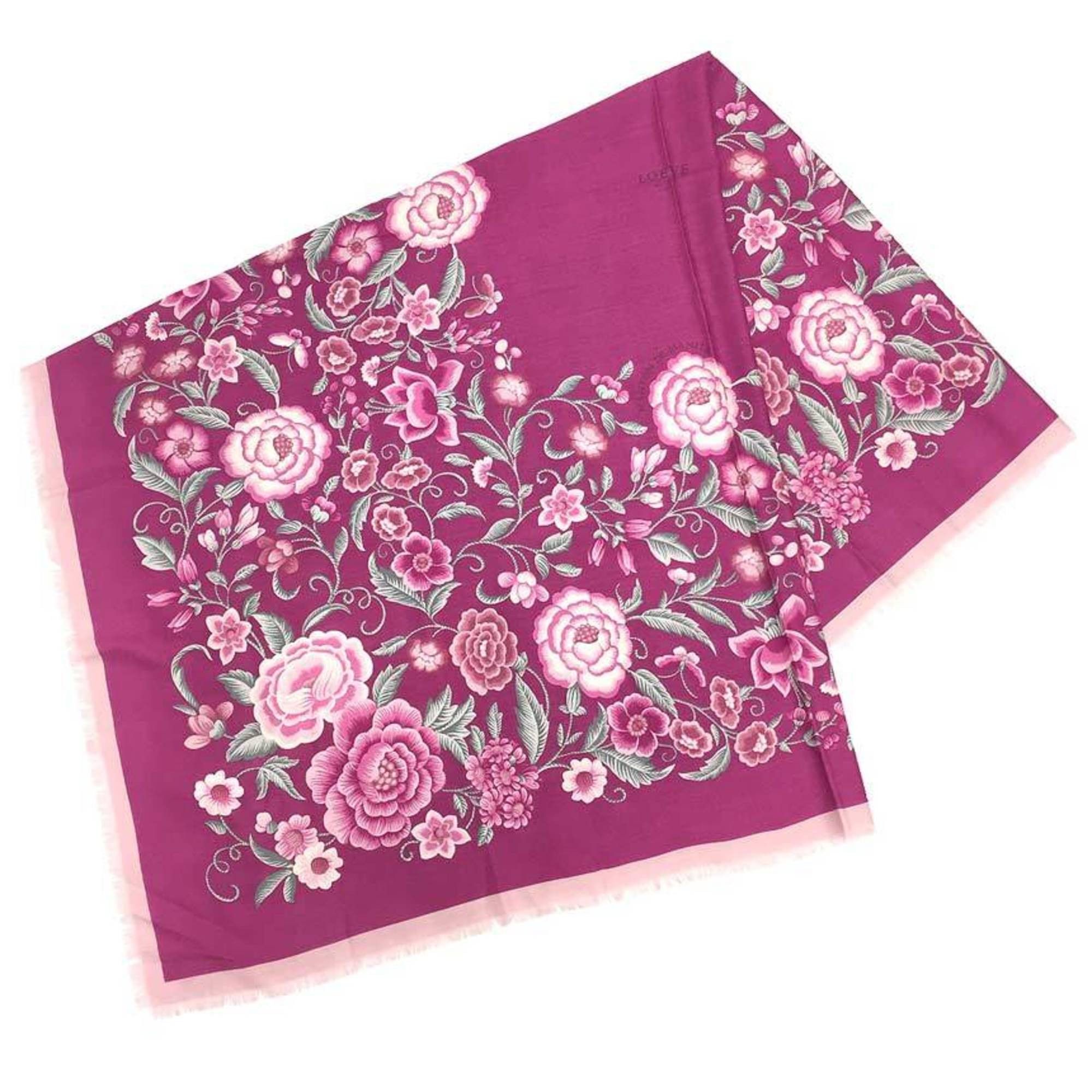 image of Loewe Flower Pattern Large Stole Shawl 918.03.006 Pink Cashmere Silk Loewe Women's Aq9406