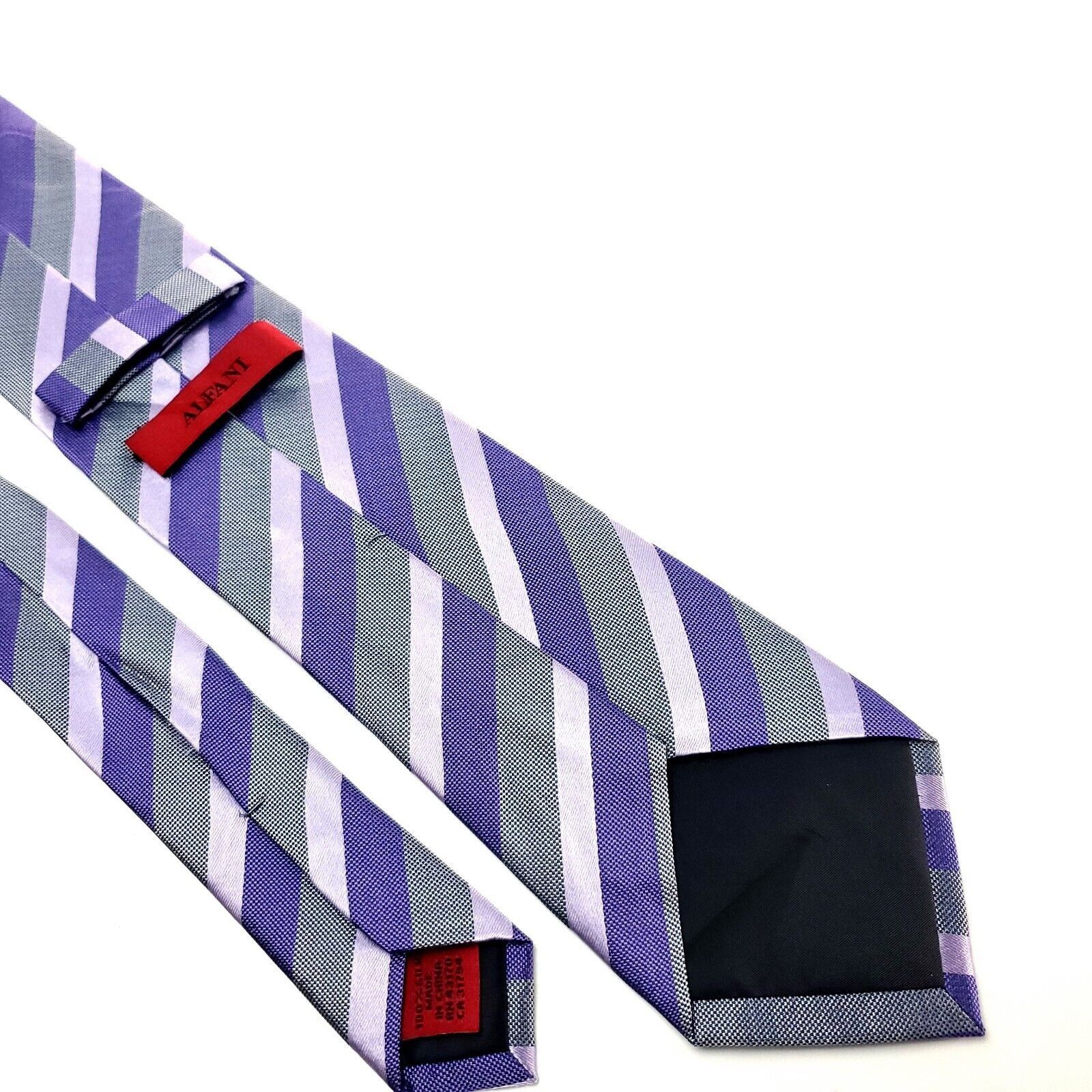 Alfani Alfani Silk Tie Purple Striped Woven Gray Skinny Size ONE SIZE - 5 Thumbnail