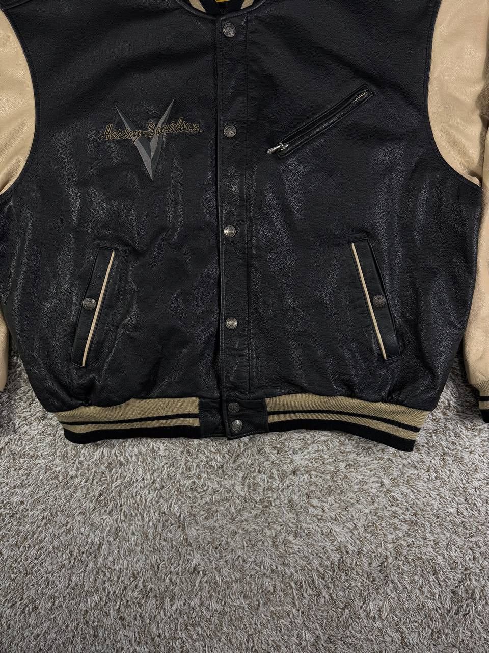 Harley Davidson VTG 90s Harley Davidson Heavy Letterman Bomber Jacket Size US XXL / EU 58 / 5 - 3 Thumbnail