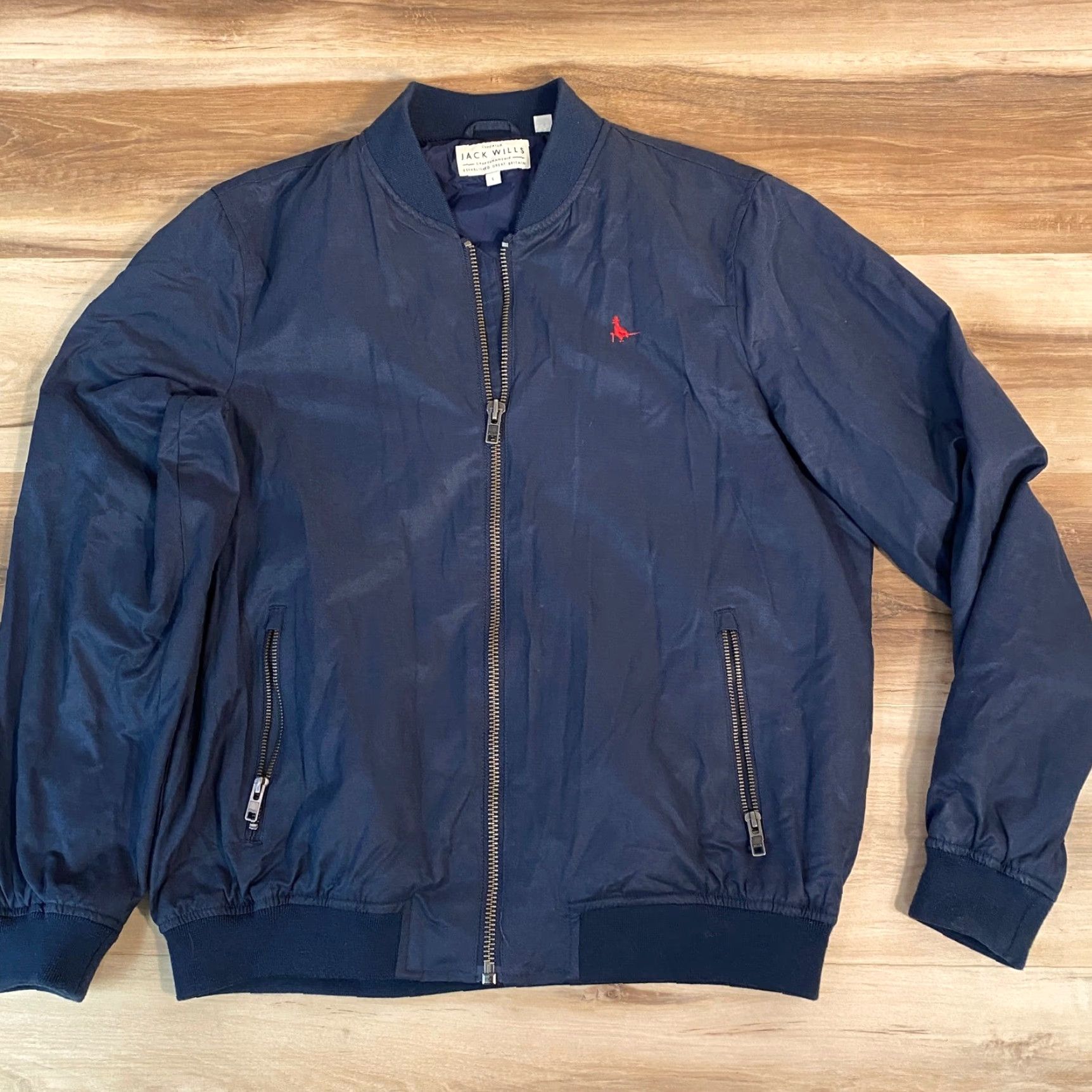 Jack Wills Jack Wills Bomber Jacket Mens Large Navy Lightweight Embroidered Pheasant Logo Size US L / EU 52-54 / 3 - 4 Thumbnail