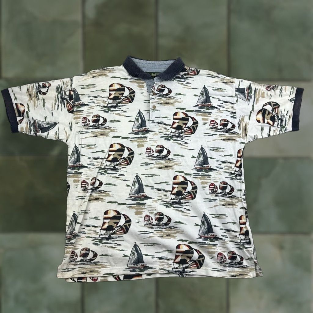 Vintage VINTAGE Knights Of Round Table Polo Shirt Adult Large White Sailing Print 90s Mens Polo Large White Sailing Print 90s Size US L / EU 52-54 / 3 - 1 Thumbnail