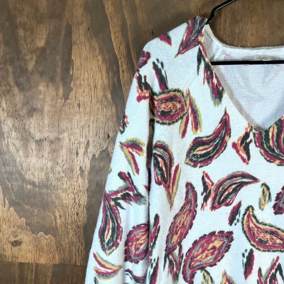 Loft LOFT Womens Sweater White Multi Paisley Raglan V Neck Long Sleeve Pullover Large Size L / US 10 / IT 46 - 4 Thumbnail