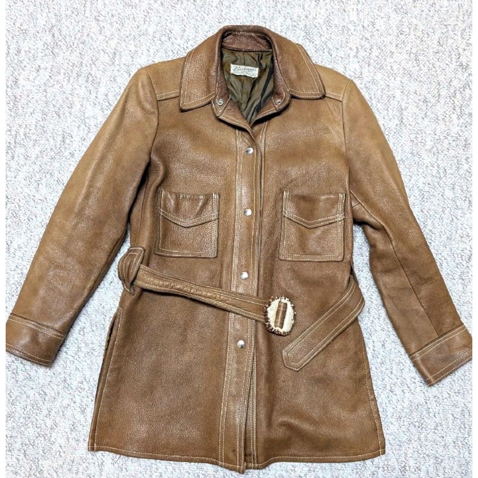 Vintage VINTAGE Buckskin Belted overcoat Brown deerskin leather Buckskin Belt Buckle 1970s Women M Hippie Boho Western Trench Coat Snap Belt #Mens Womens Size M / US 6-8 / IT 42-44 - 3 Thumbnail