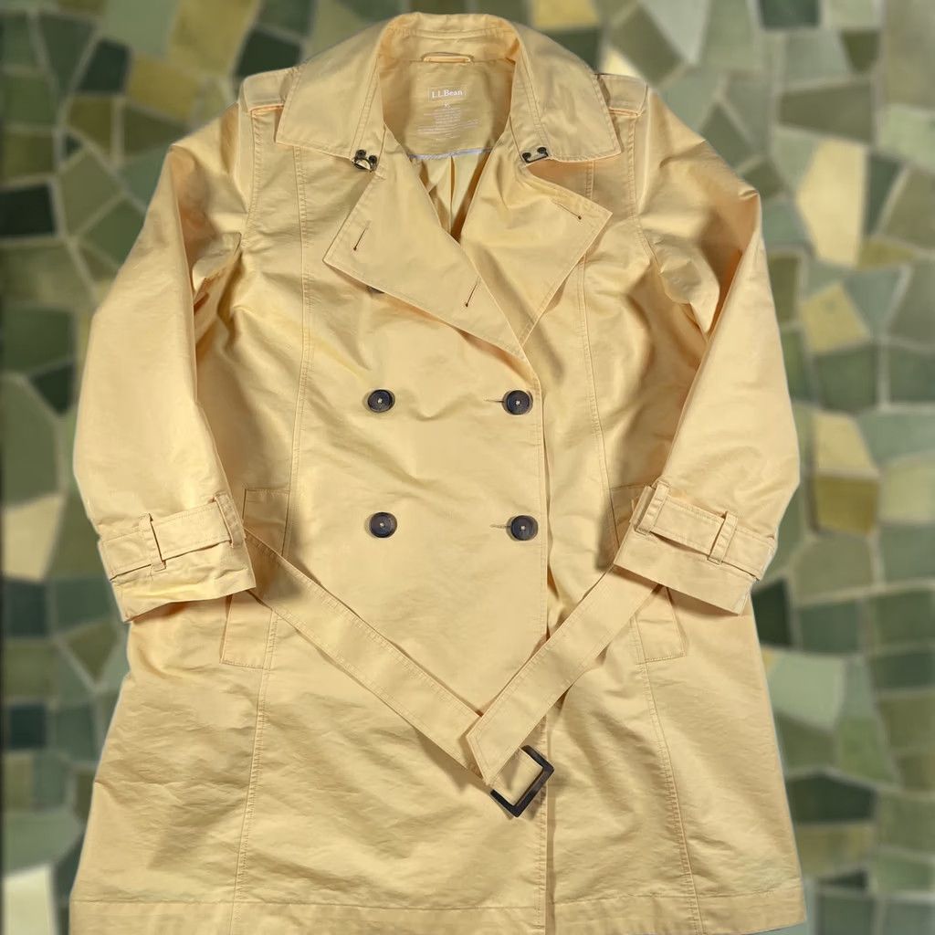 Vintage L.L.Bean Trench Coat Womens XL Yellow Belted Double Breasted Lined Twill Jacket Size XL / US 12-14 / IT 48-50 - 1 Thumbnail