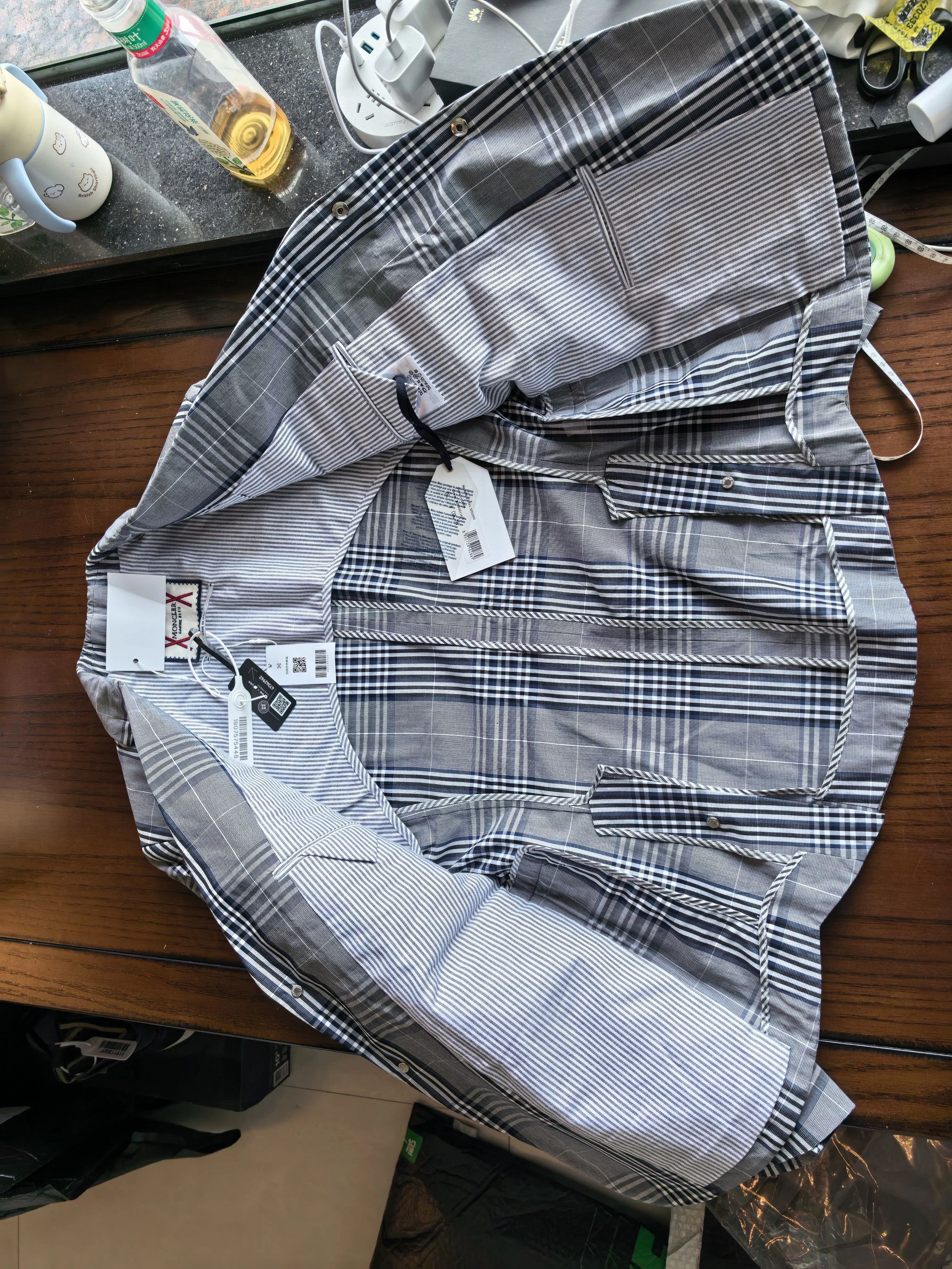 Moncler Moncler New With Tags Gray Check Cotton Suit Jacket Size US XS / EU 42 / 0 - 4 Thumbnail