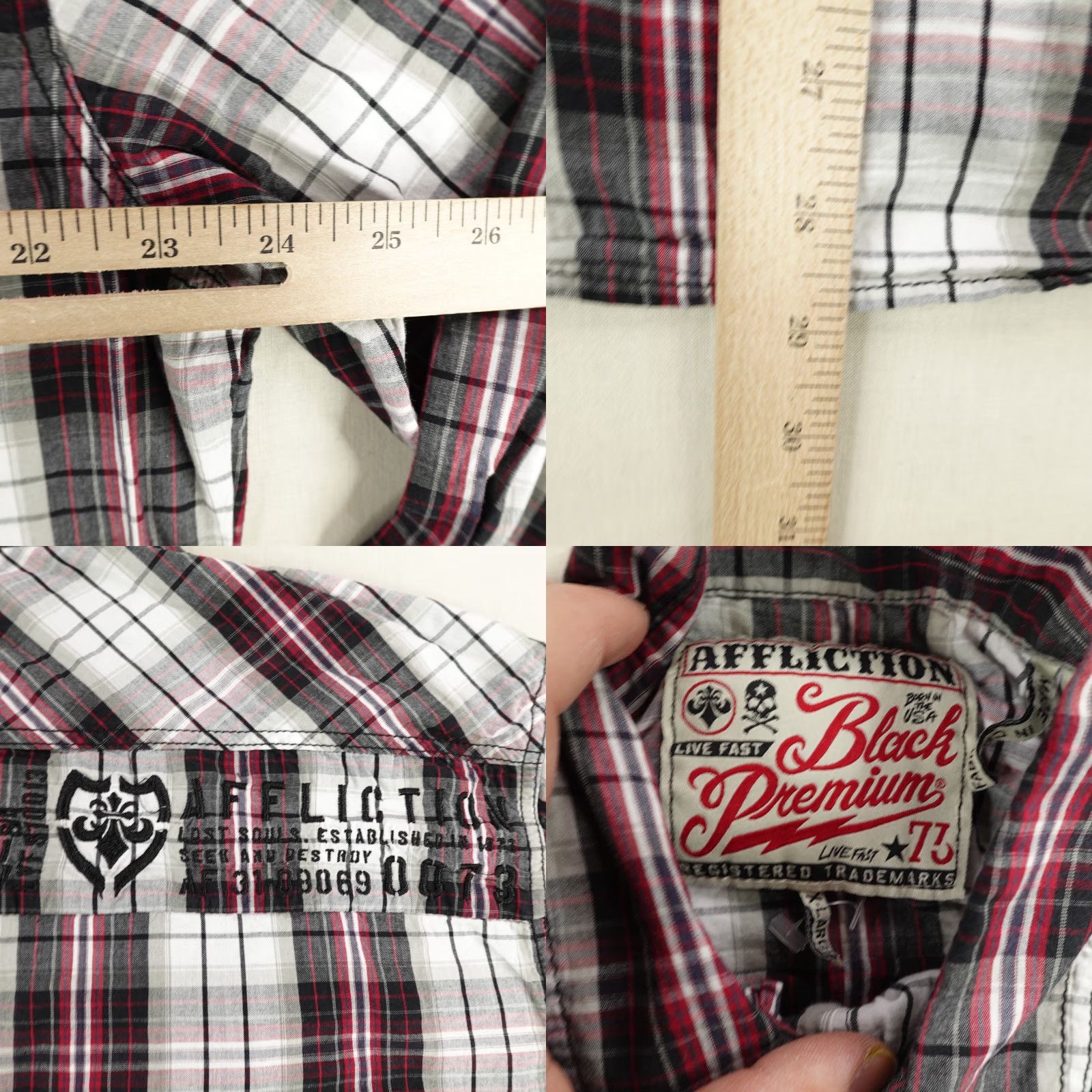 Affliction VINTAGE Affliction Shirt Mens XL Red Plaid Button Up Roll Tab White Black Premium Y2K Size US XL / EU 56 / 4 - 8 Thumbnail
